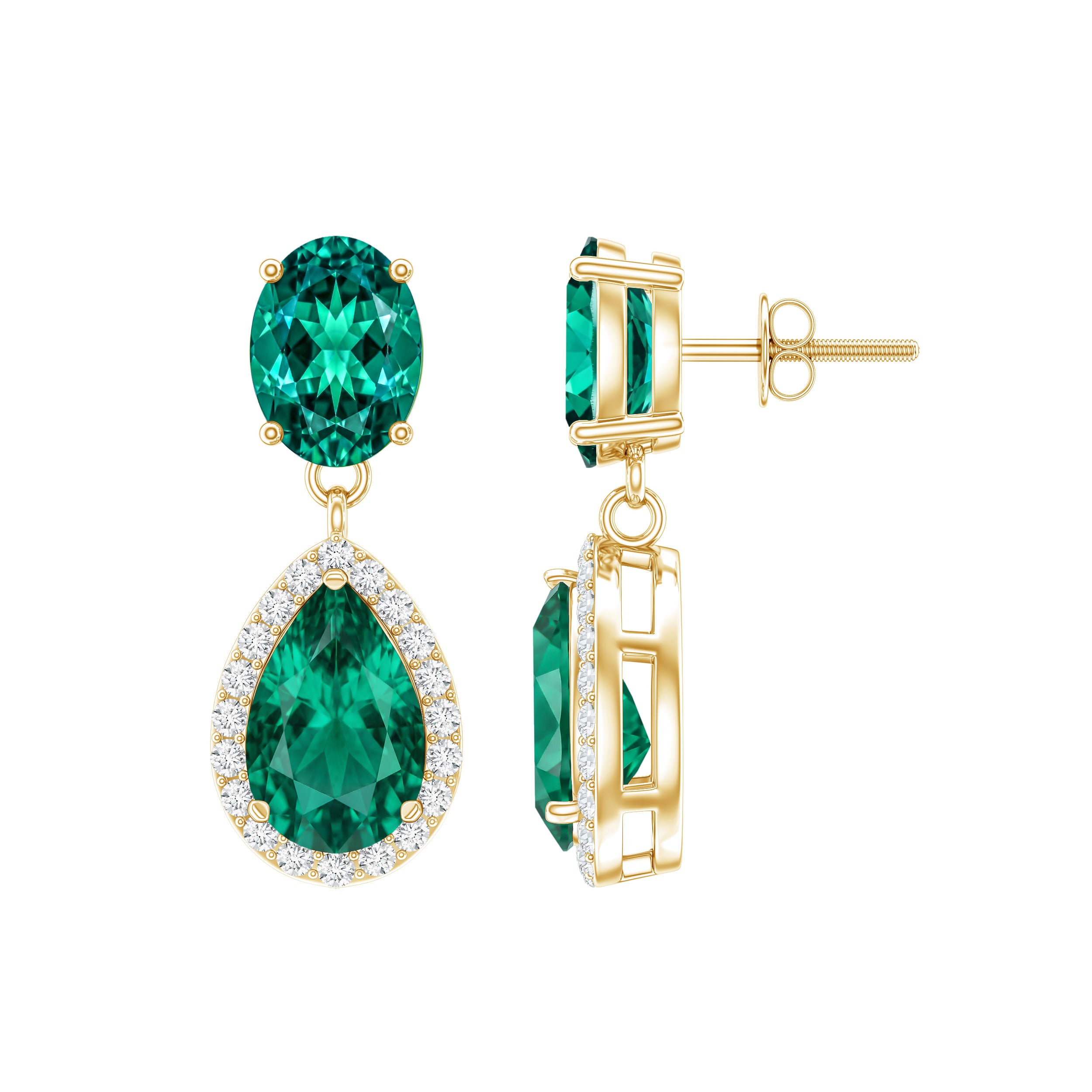 Lab Created Emerald and Diamond Bridal Drop Earrings with Certificate AAAA - Rosec Jewels