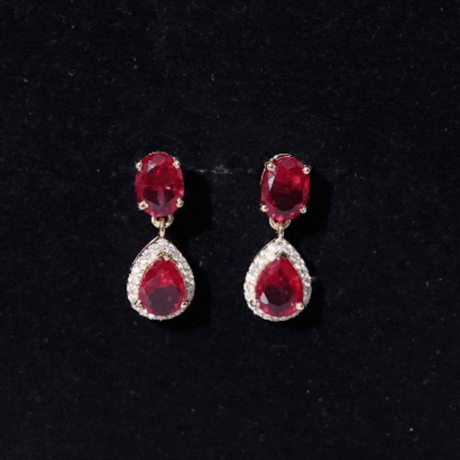 5 Carat Lab Created Ruby and Diamond Dangle Drop Earrings AAAA - Rosec Jewels