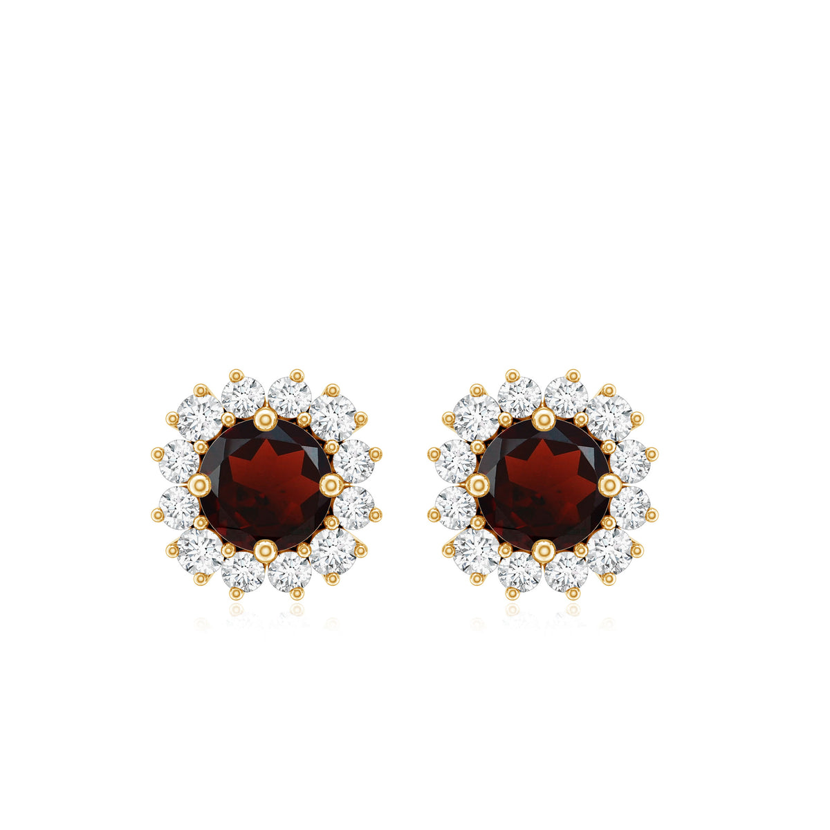 Genuine Garnet and Diamond Halo Stud Earrings AAA - Rosec Jewels