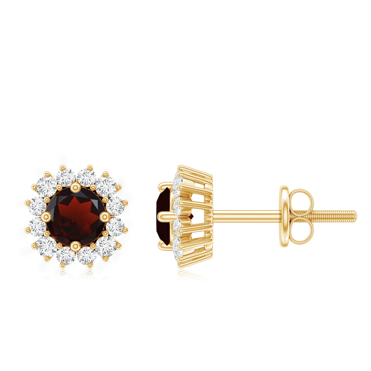 Genuine Garnet and Diamond Halo Stud Earrings AAA - Rosec Jewels