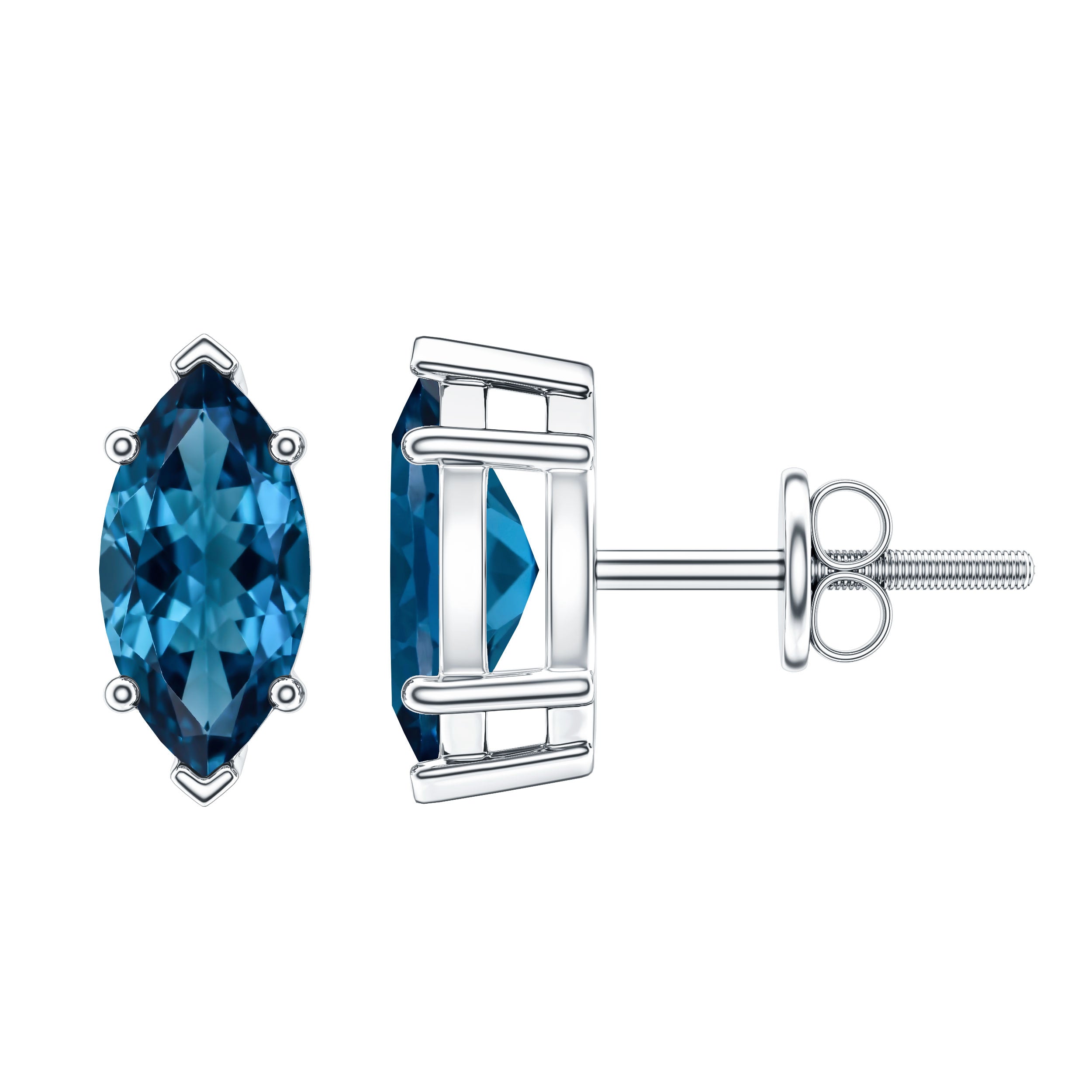 Marquise London Blue Topaz Solitaire Studs in Basket Setting AAA - Rosec Jewels