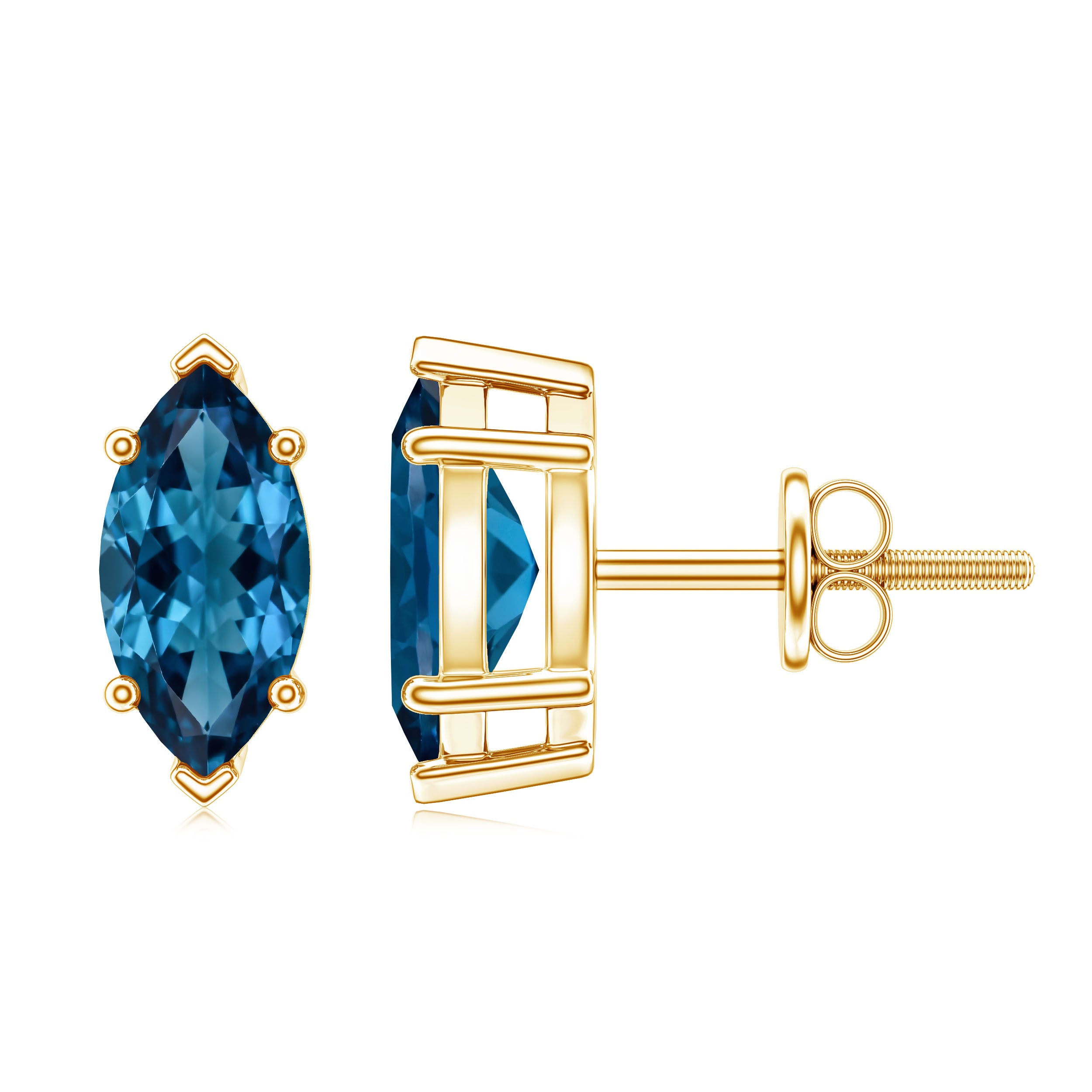 Marquise London Blue Topaz Solitaire Studs in Basket Setting AAA - Rosec Jewels