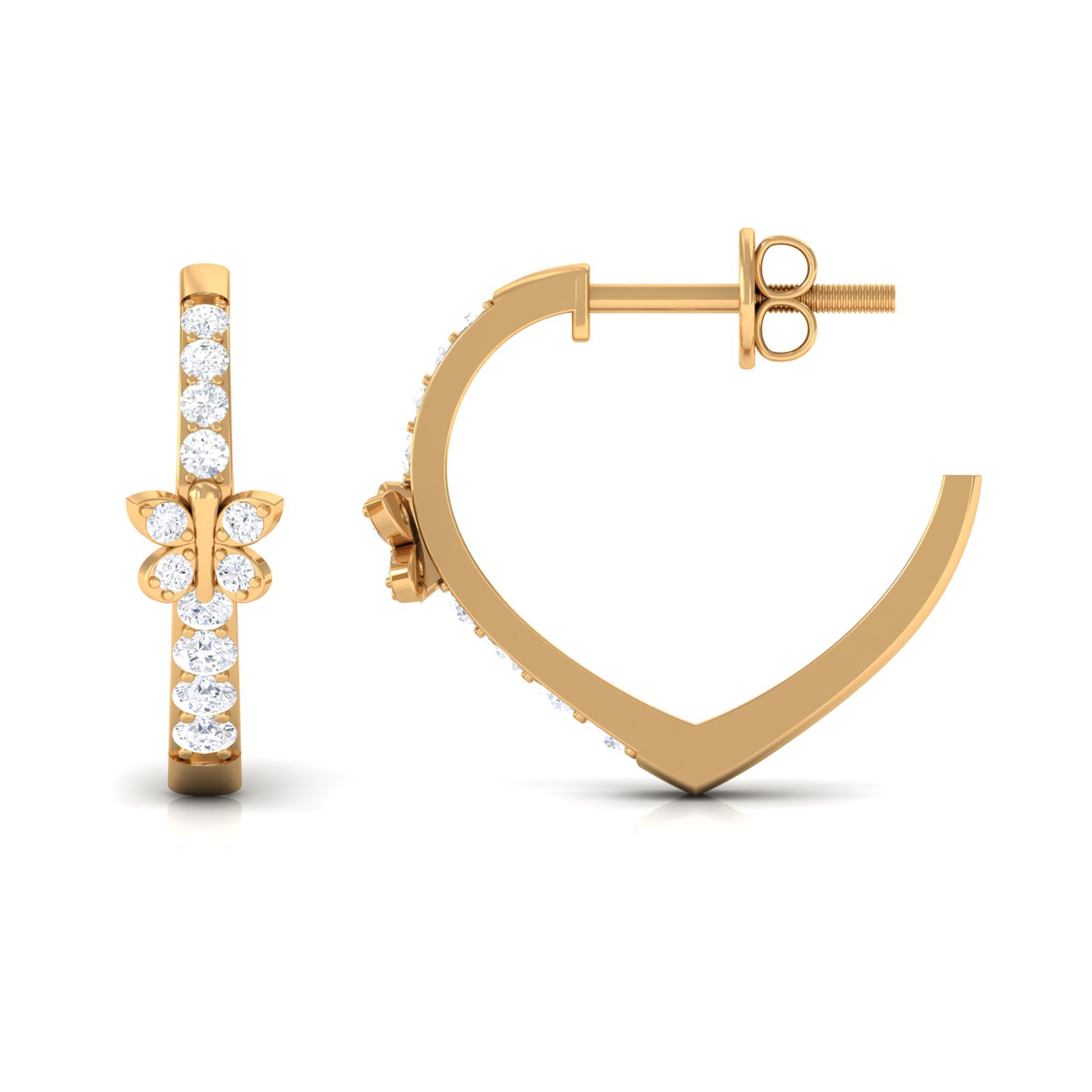 Rosec Jewels-Round Diamond Butterfly Hinged Hoop Earrings