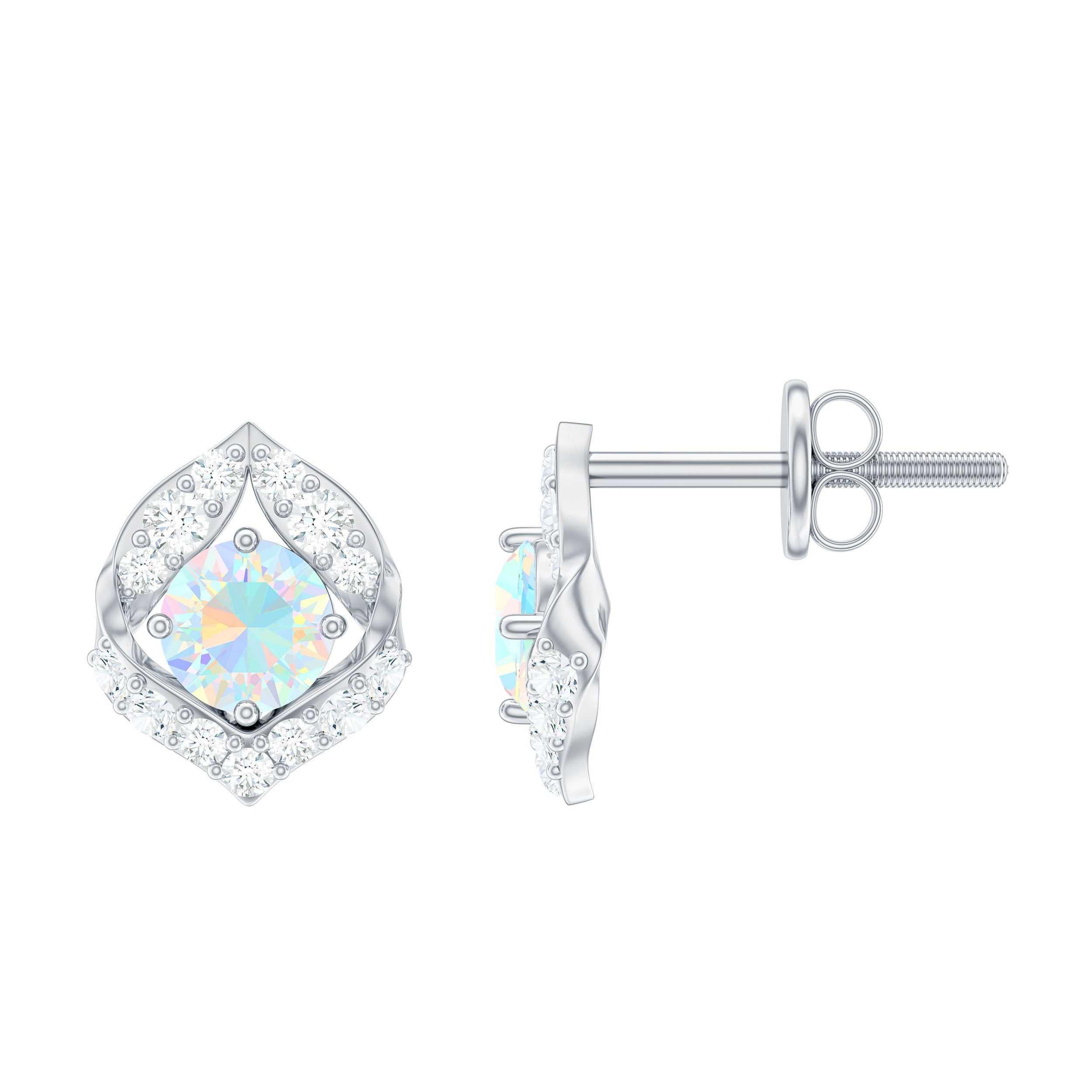 3/4 CT Ethiopische Opal Stud Oorbellen met Moissanite Accent