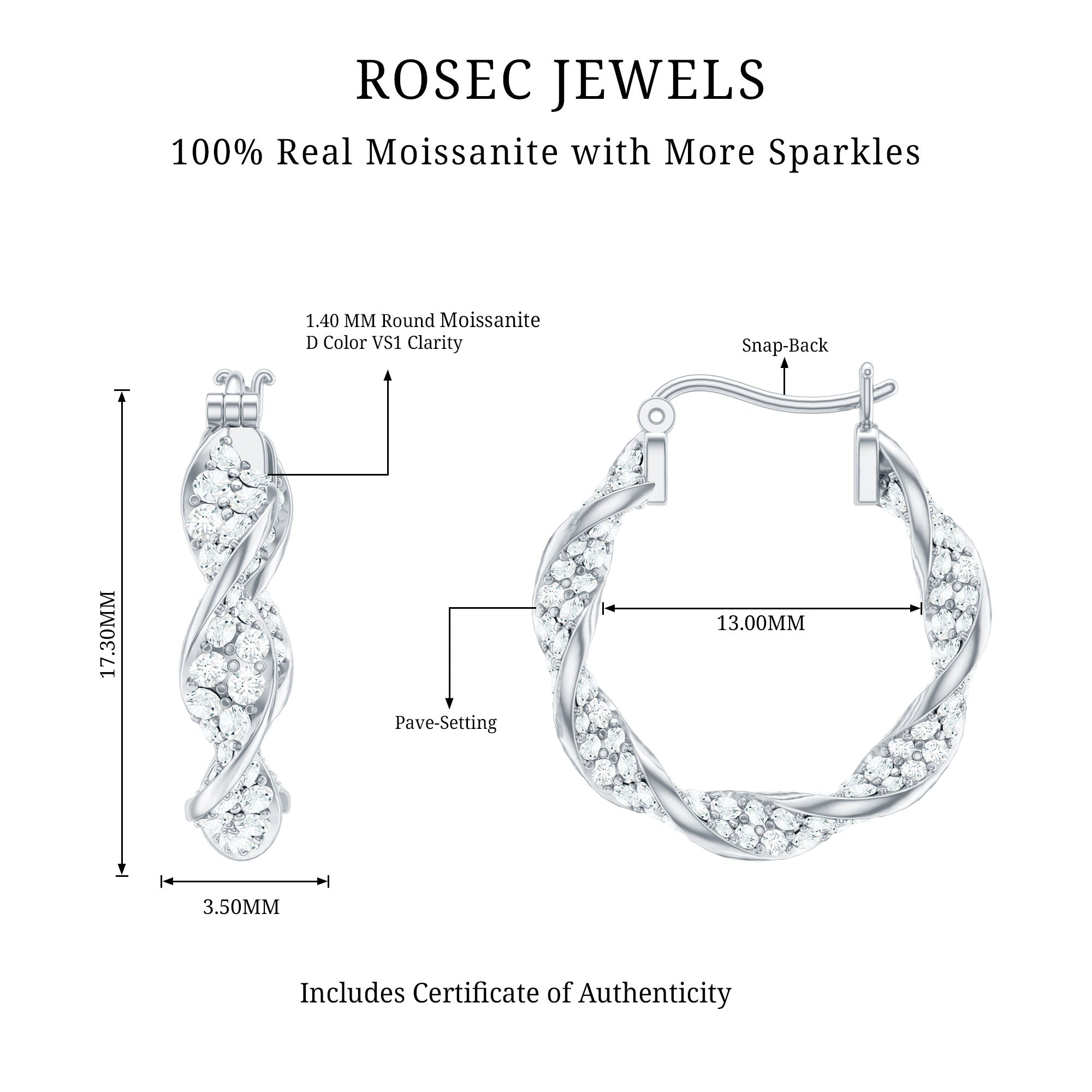 Certified Moissanite Big Hoop Earrings for Her D-VS1 - Rosec Jewels