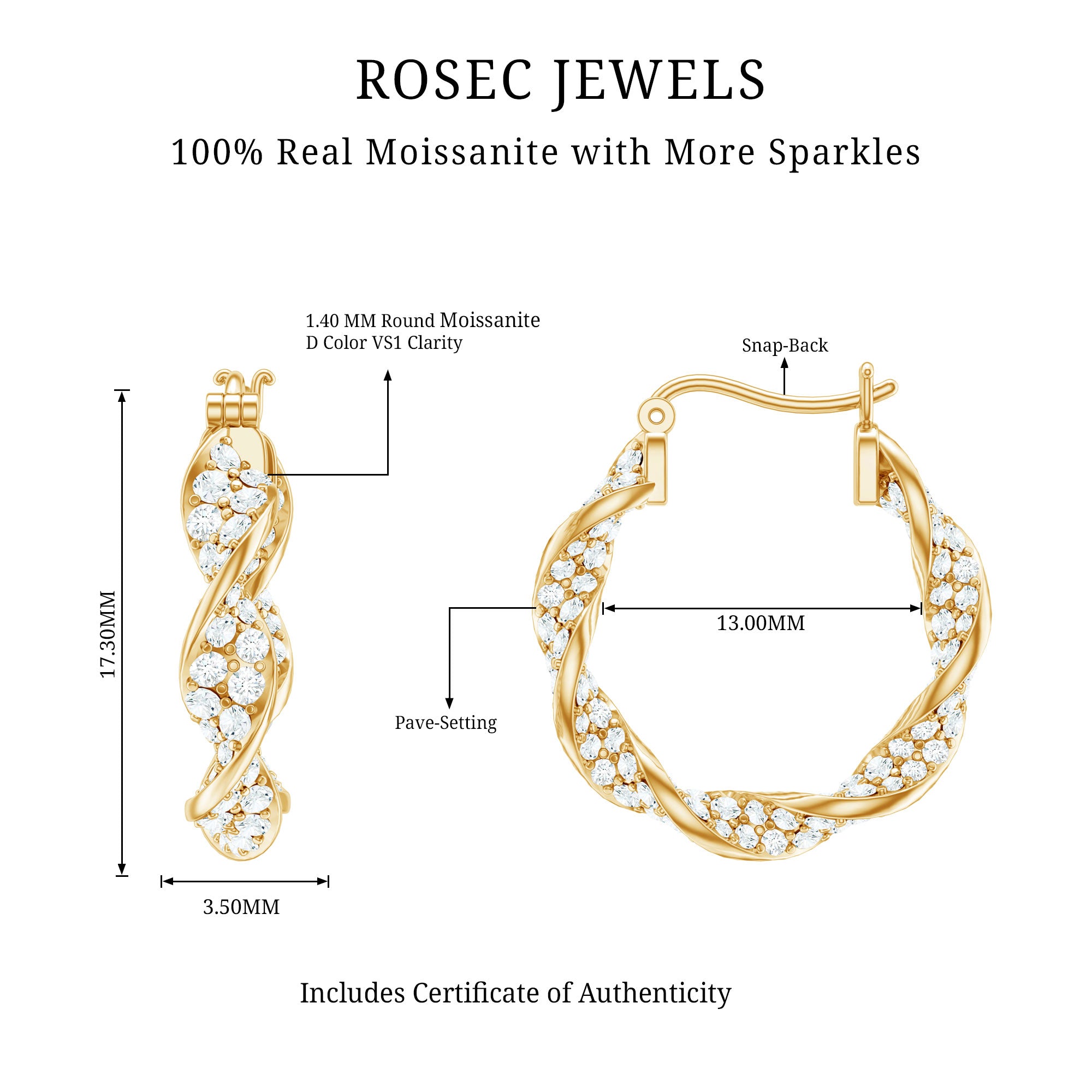 Certified Moissanite Big Hoop Earrings for Her D-VS1 - Rosec Jewels