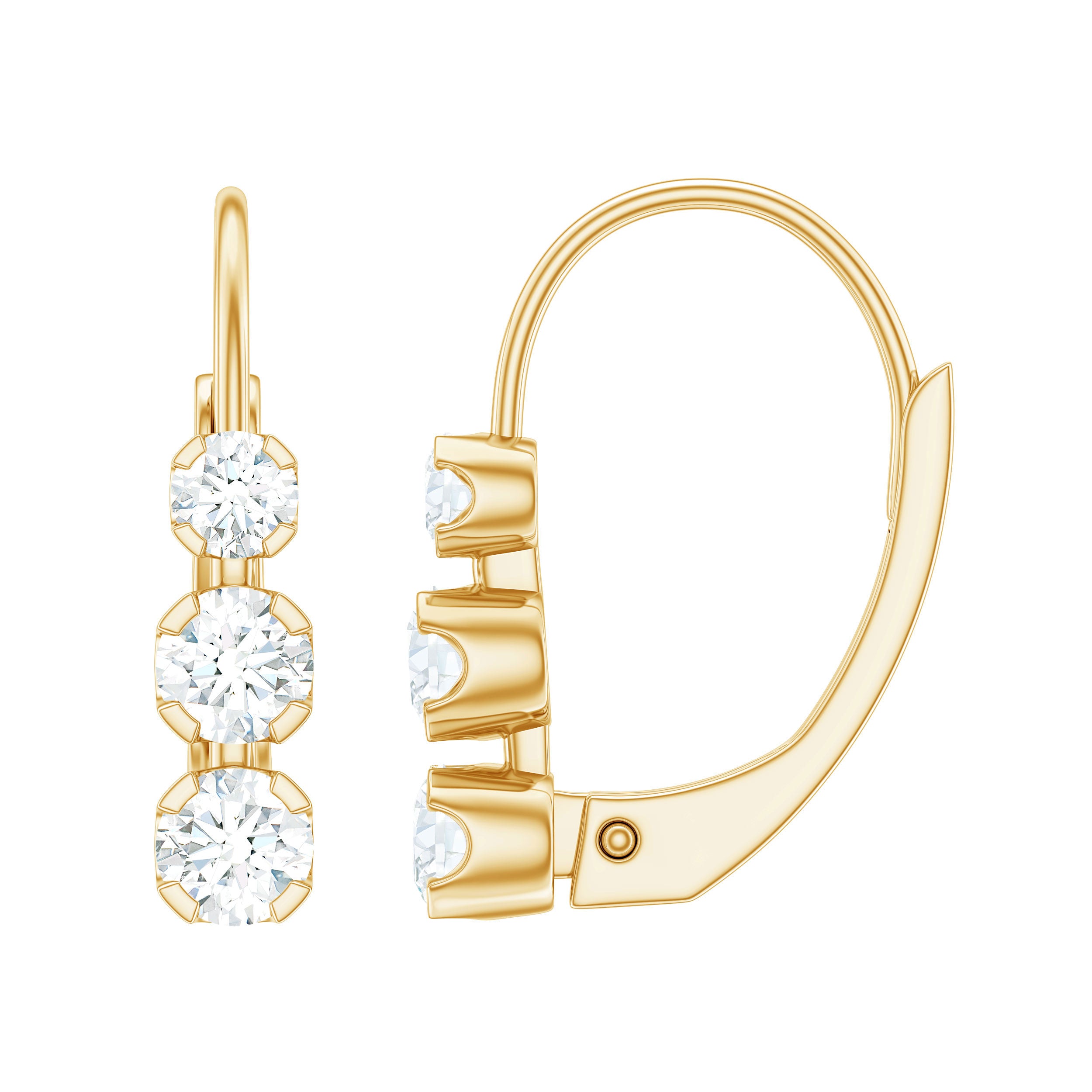 Round Moissanite Three Stone Hoop Earrings with Lever Back D-VS1 - Rosec Jewels