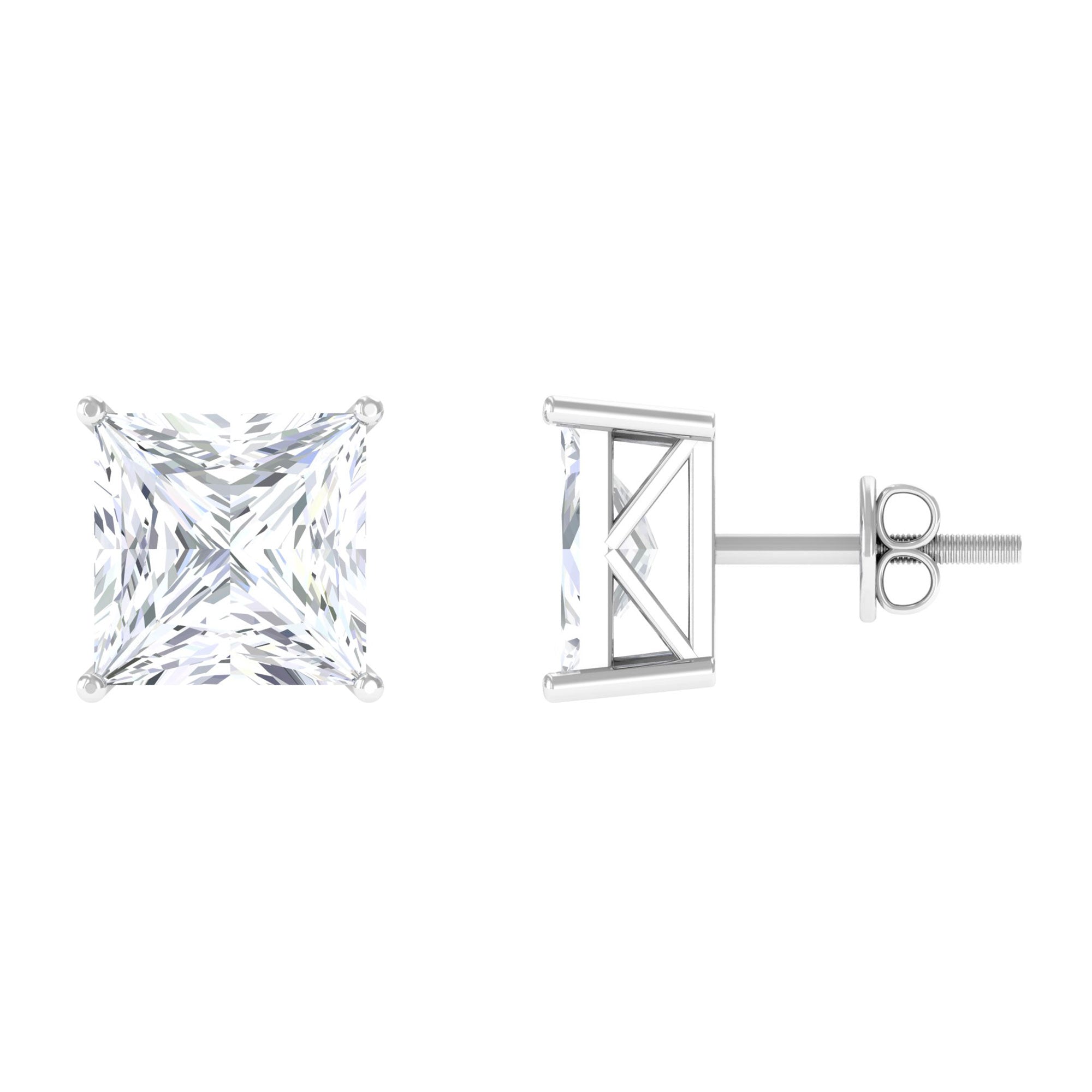 7 MM Princess Cut Solitaire Moissanite Stud Earrings