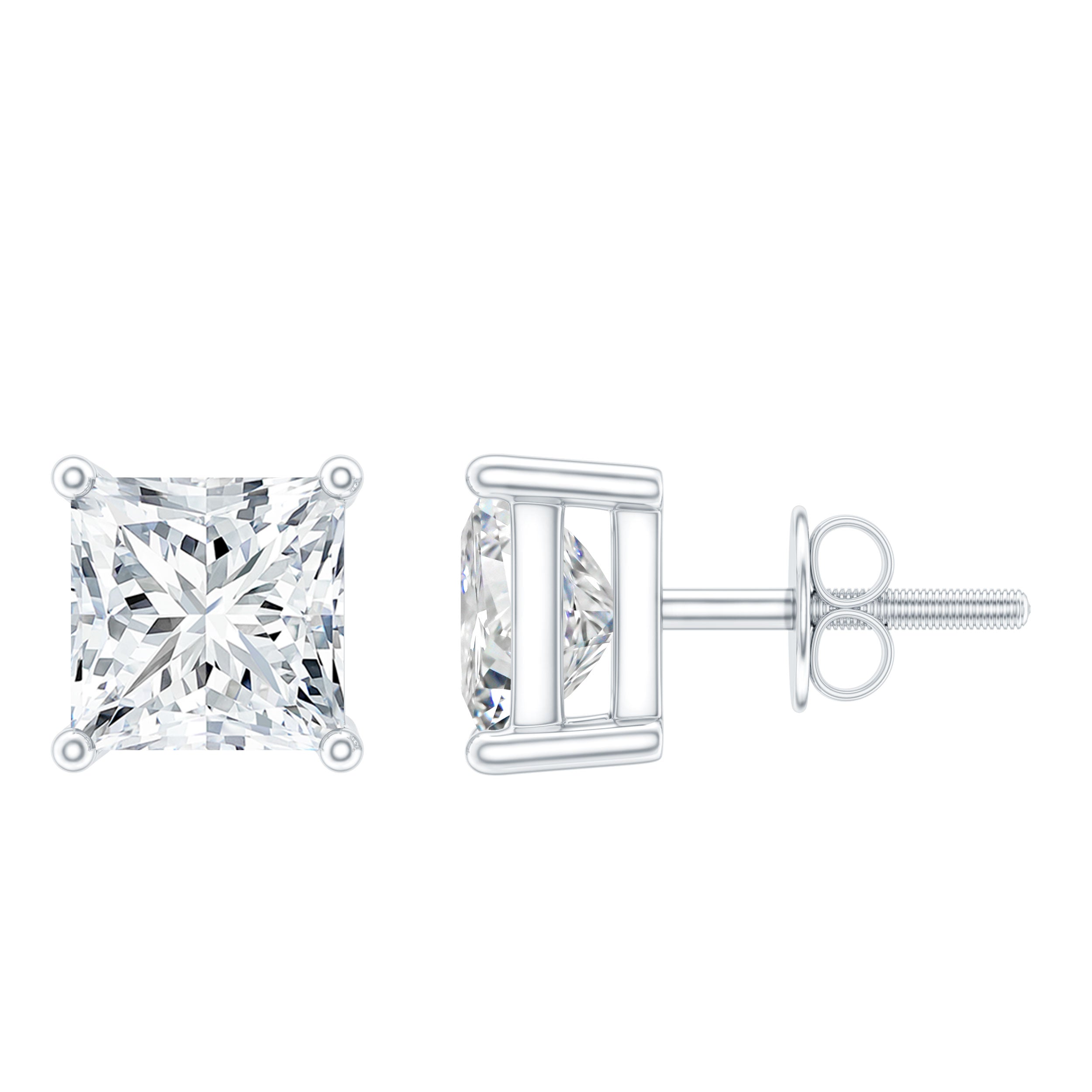 6MM Solitaire Princess Cut Moissanite Stud Earrings D-VS1 - Rosec Jewels