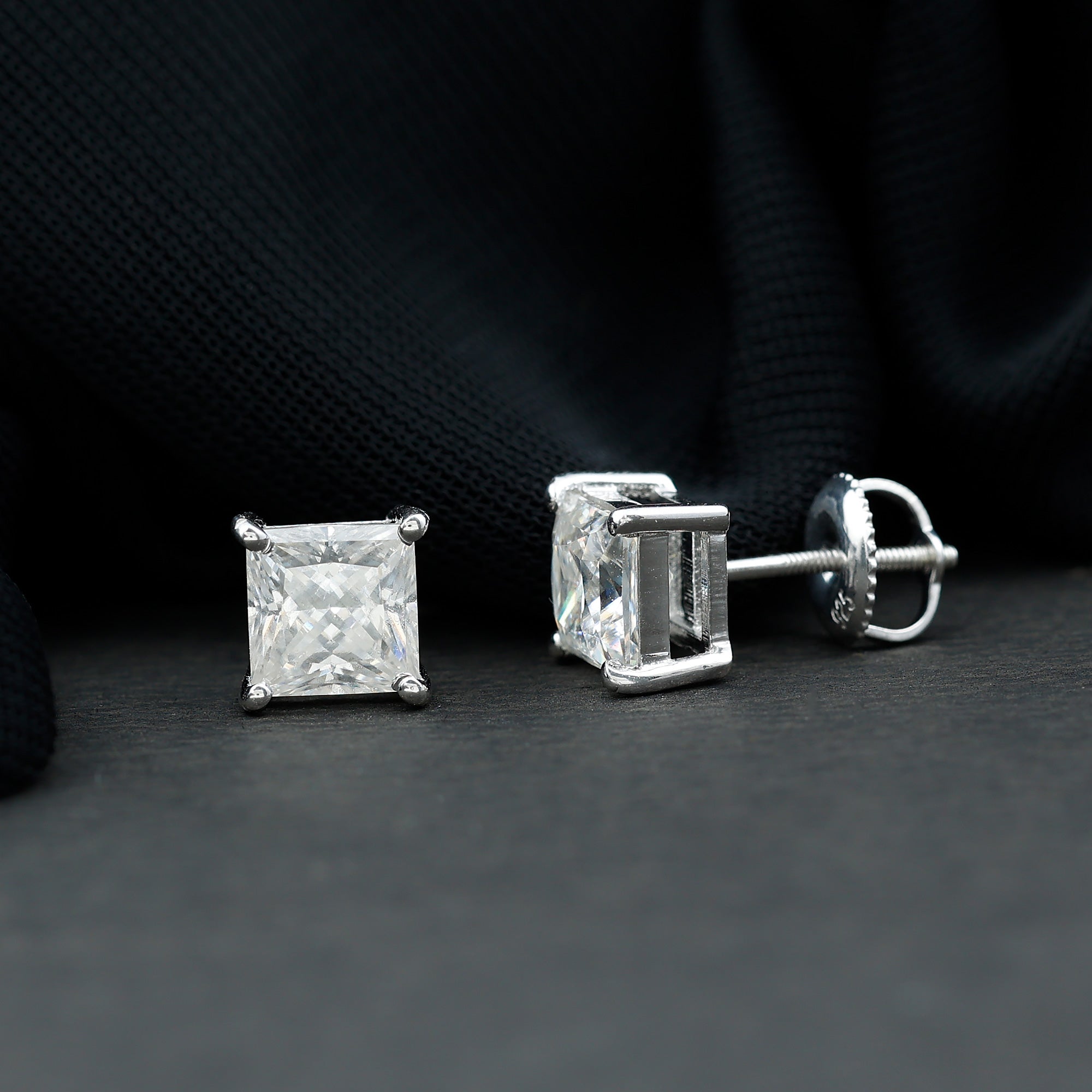 6MM Solitaire Princess Cut Moissanite Stud Earrings D-VS1 - Rosec Jewels