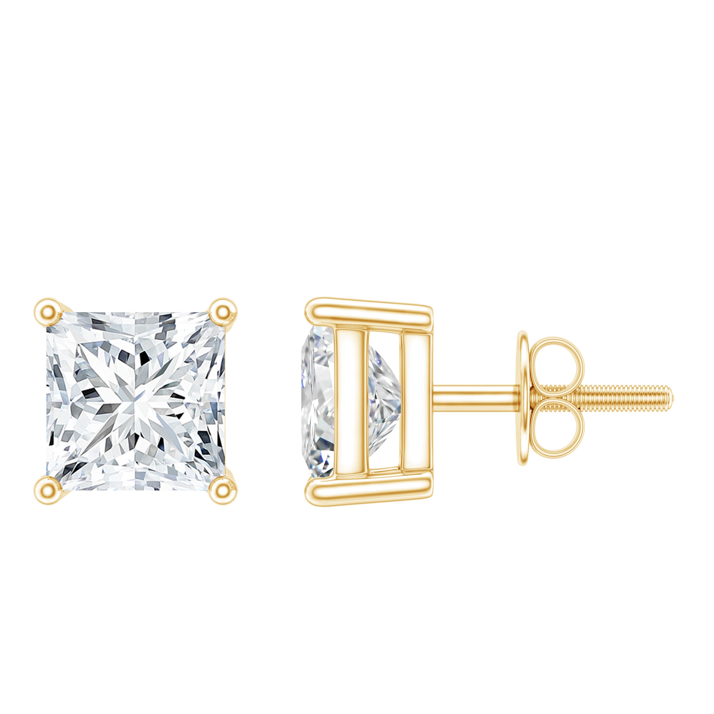 6MM Solitaire Princess Cut Moissanite Stud Earrings D-VS1 - Rosec Jewels