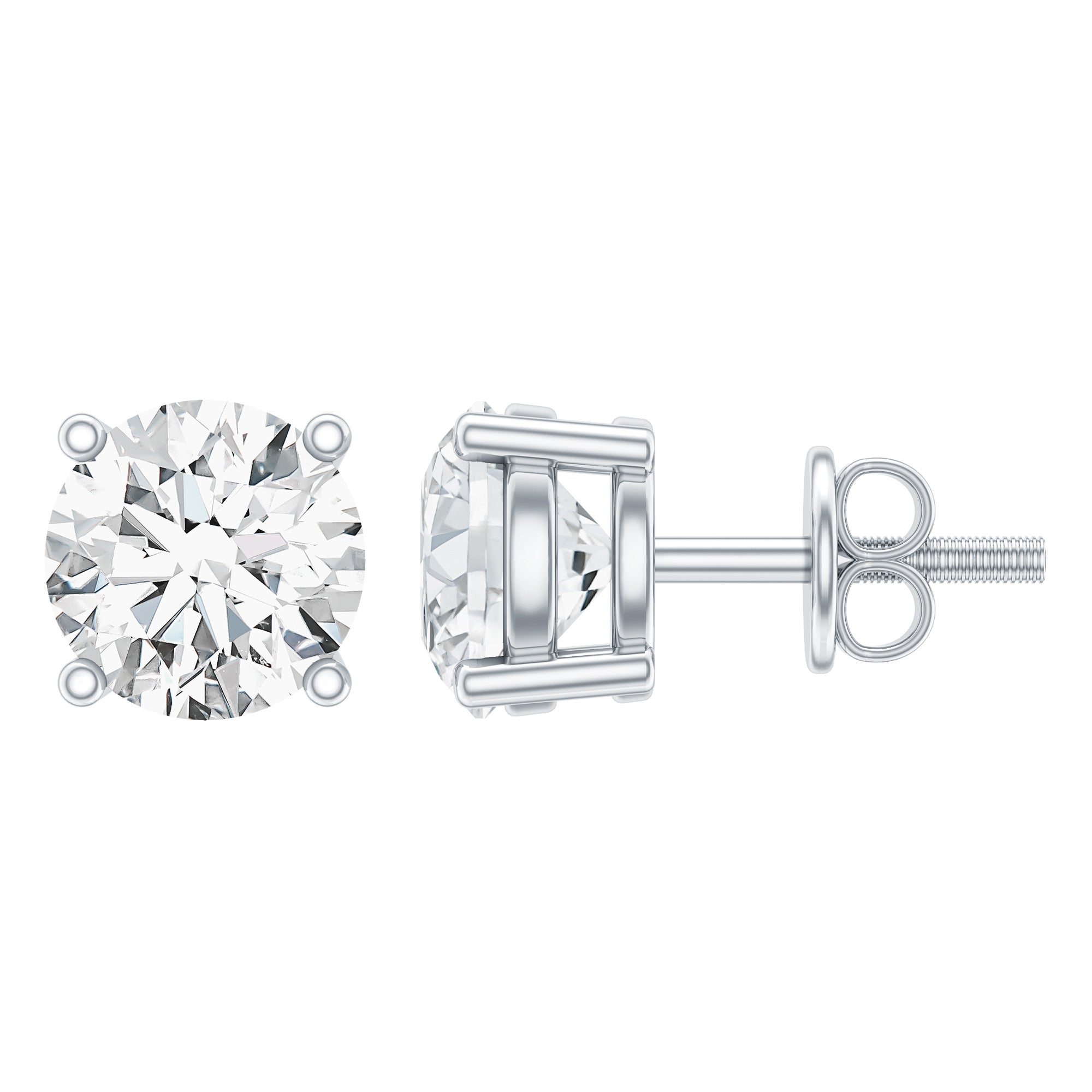 Solitaire 2 CT Lab Grown Diamond Stud Earrings with Screw Back