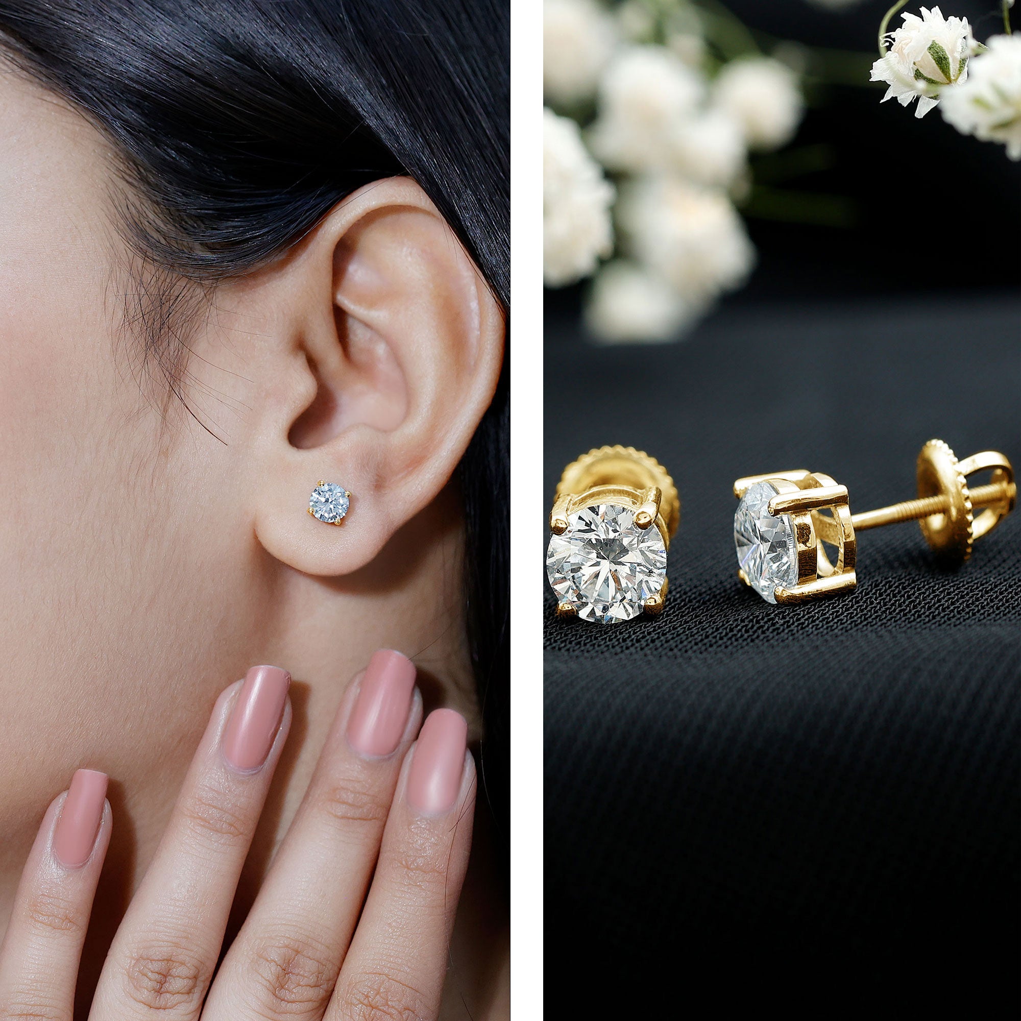 Solitaire 2 CT Lab Grown Diamond Stud Earrings with Screw Back Lab - ( EF-VS ) - Rosec Jewels
