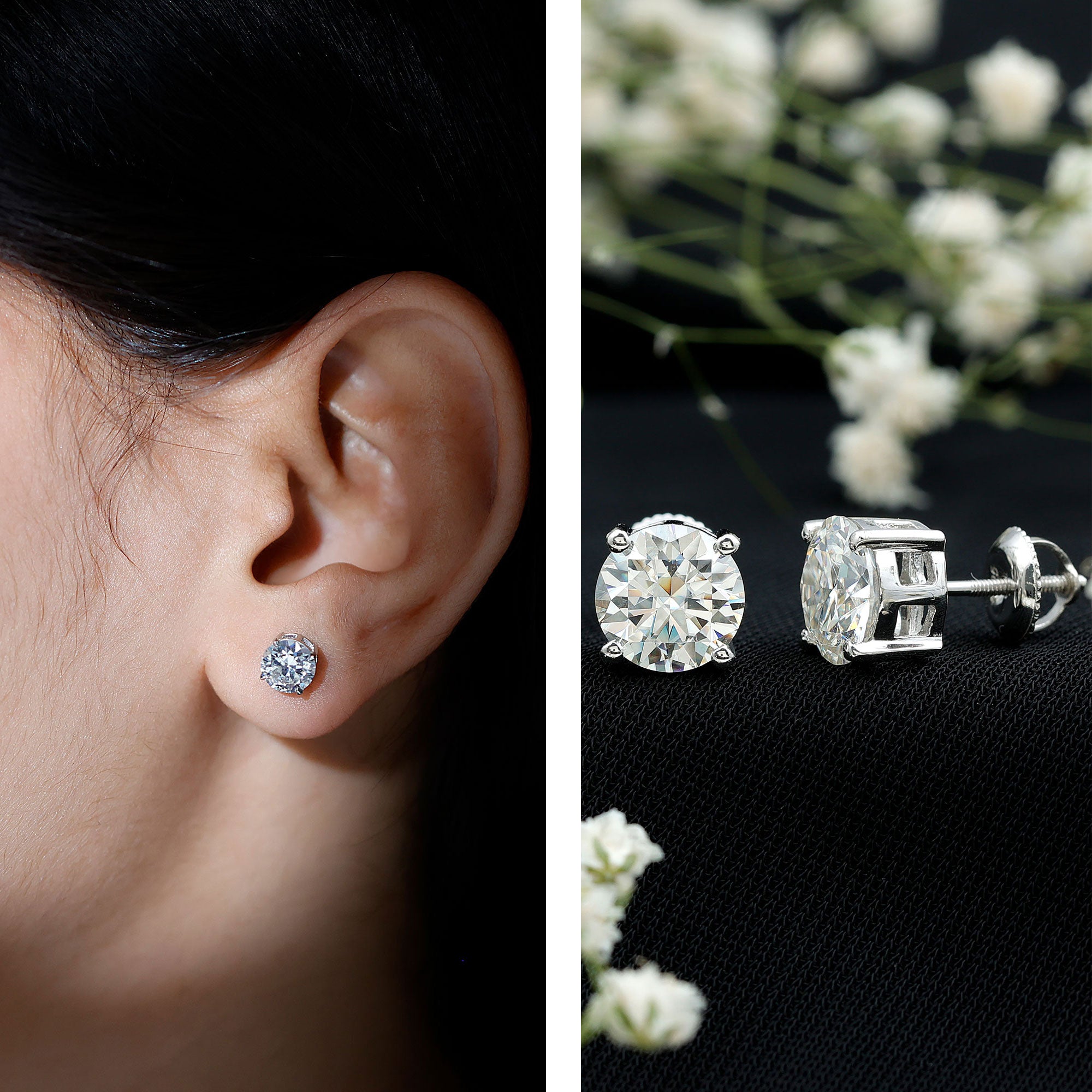 Round Cut 2.5 CT Lab Grown Diamond Solitaire Stud Earrings Lab - ( EF-VS ) - Rosec Jewels