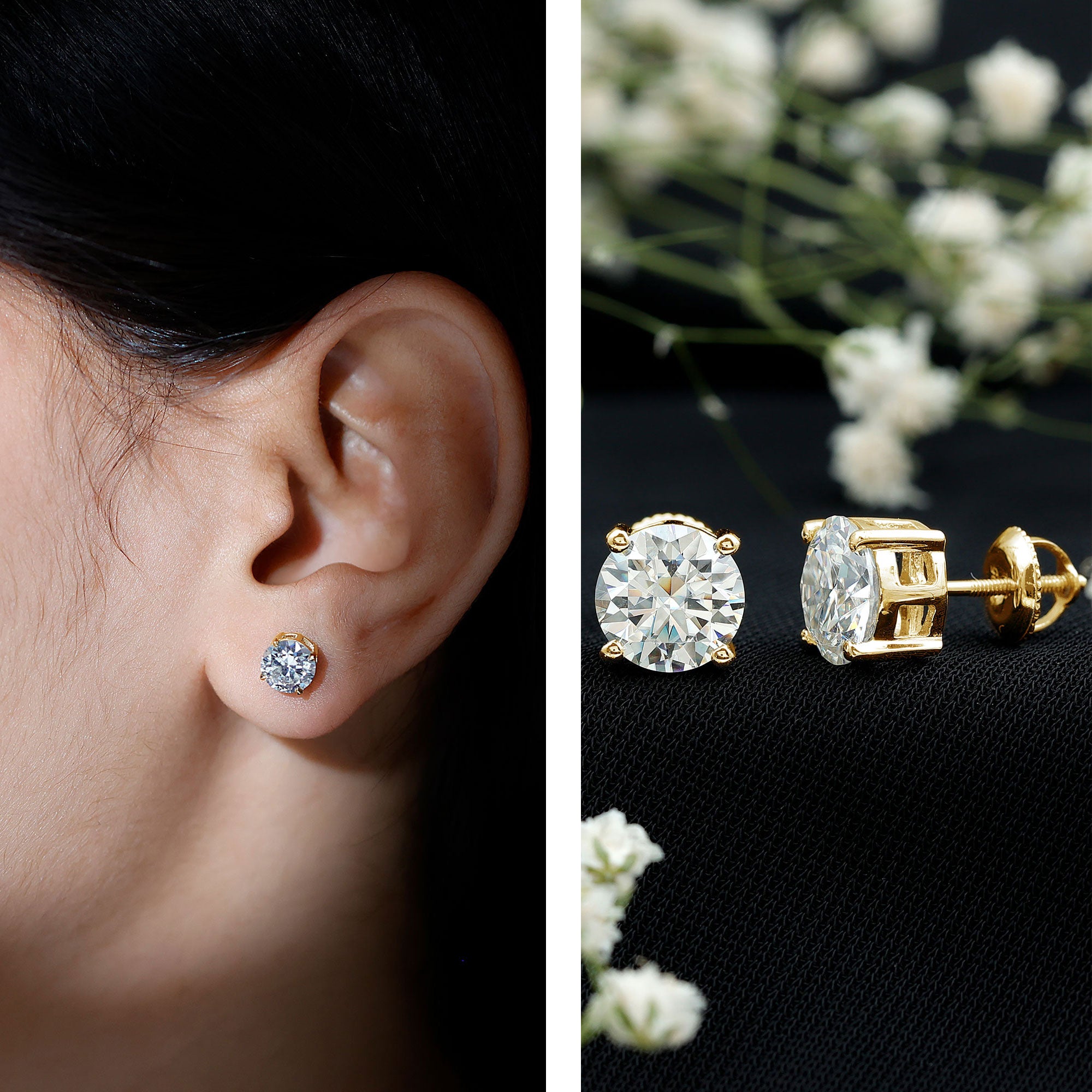 Round Cut 2.5 CT Lab Grown Diamond Solitaire Stud Earrings Lab - ( EF-VS ) - Rosec Jewels