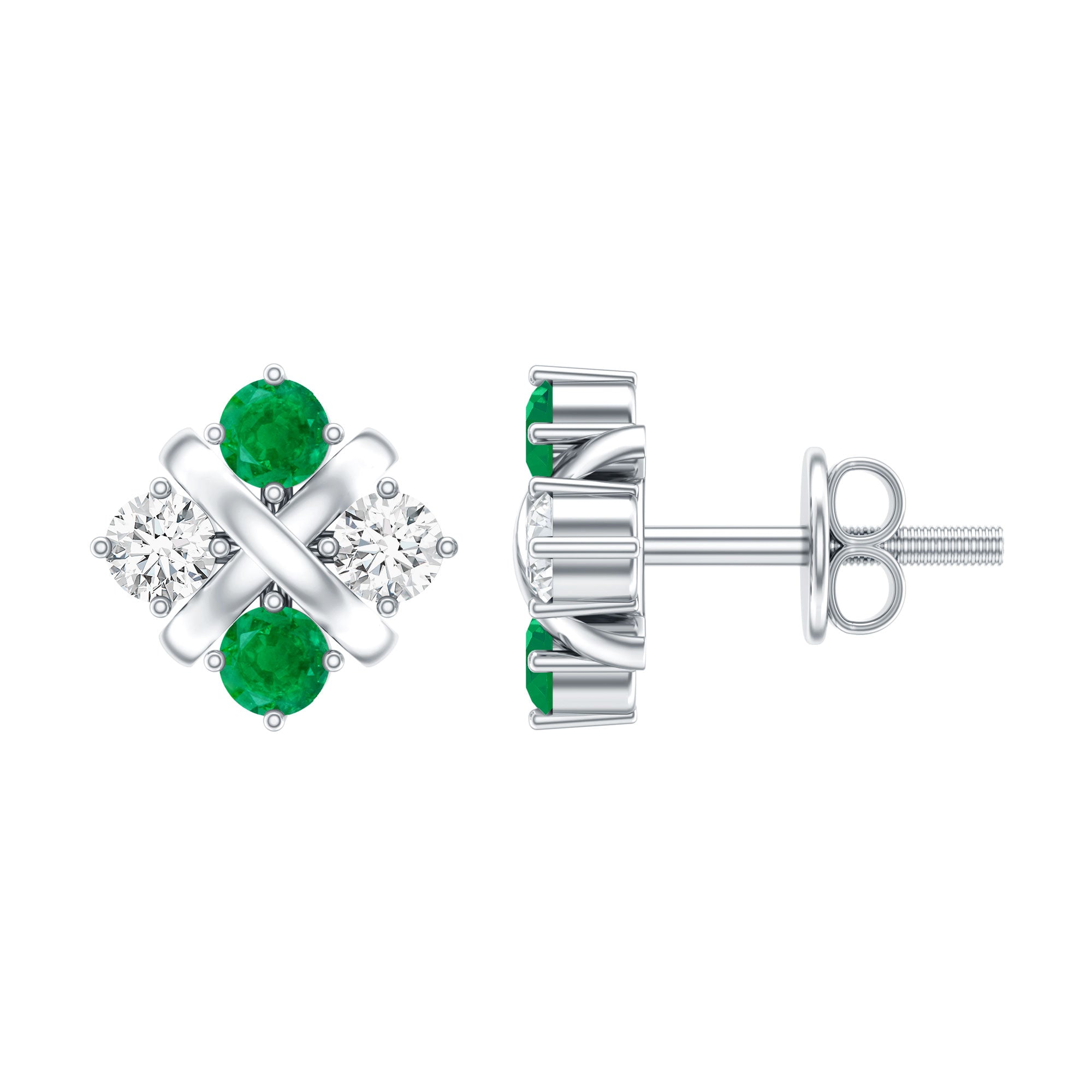Certified Emerald and Lab Diamond Cluster Stud Earrings AAA - Rosec Jewels