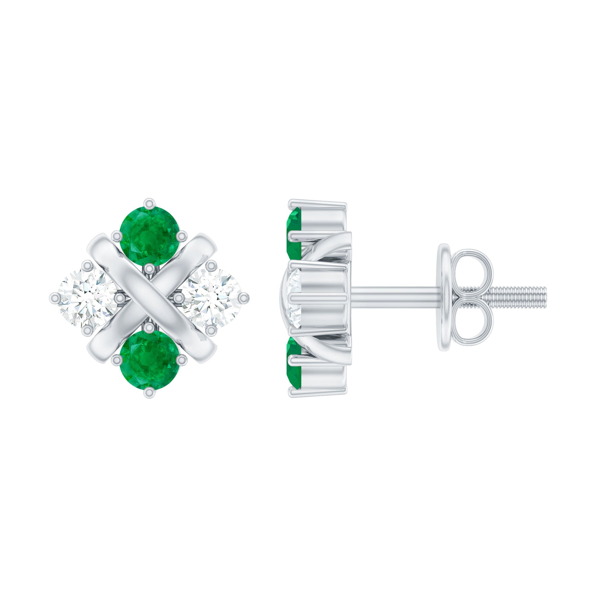 Certified Emerald and Lab Diamond Cluster Stud Earrings