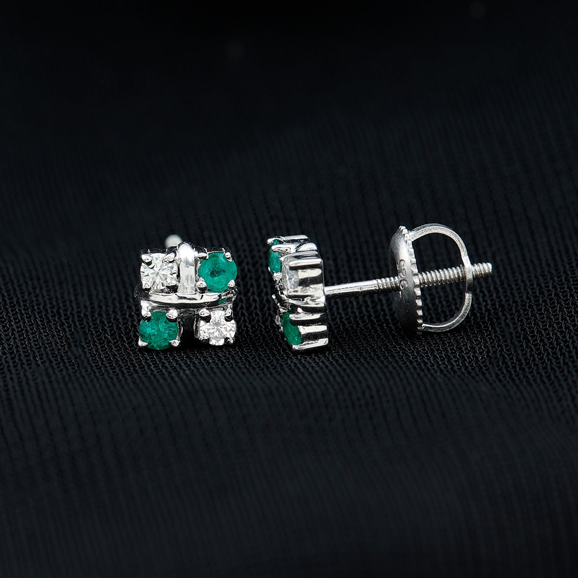 Certified Emerald and Lab Diamond Cluster Stud Earrings AAA - Rosec Jewels