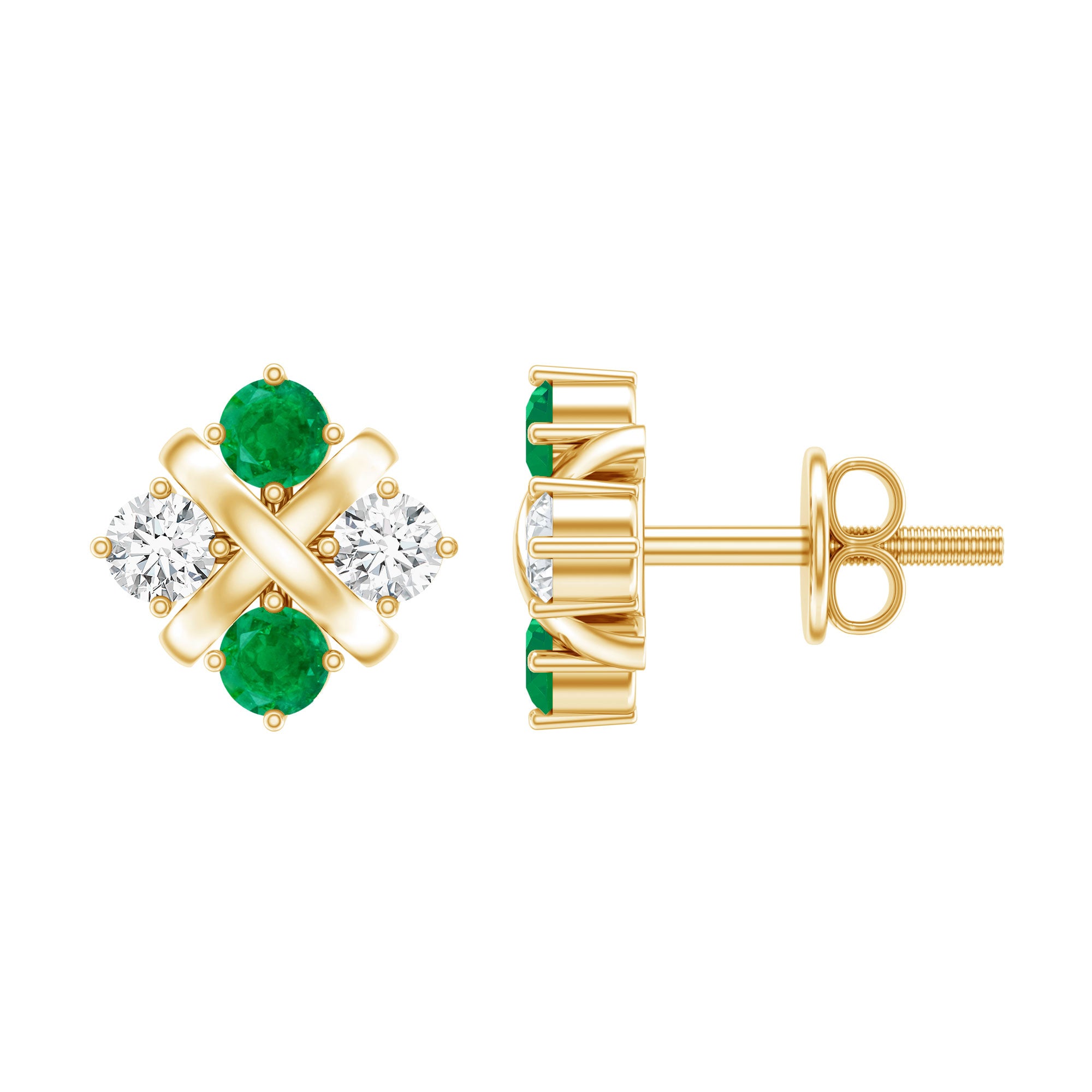 Certified Emerald and Lab Diamond Cluster Stud Earrings AAA - Rosec Jewels