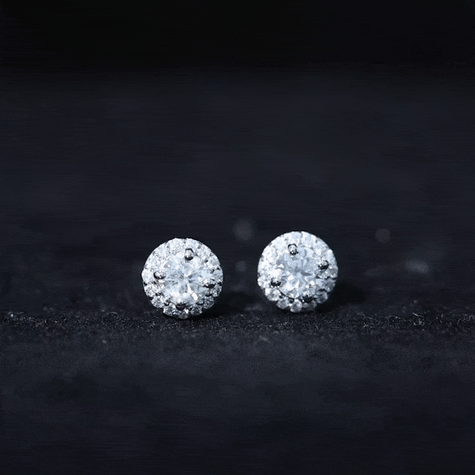 Certified Round Moissanite Halo Stud Earrings D-VS1 - Rosec Jewels