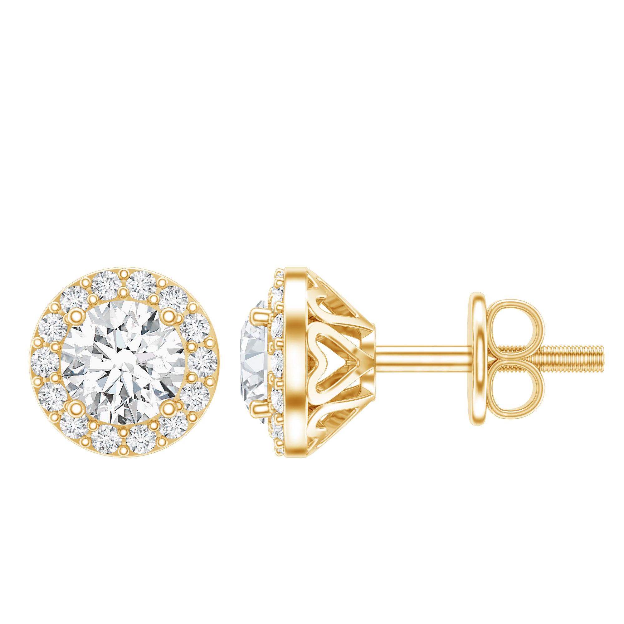Certified Round Moissanite Halo Stud Earrings D-VS1 - Rosec Jewels
