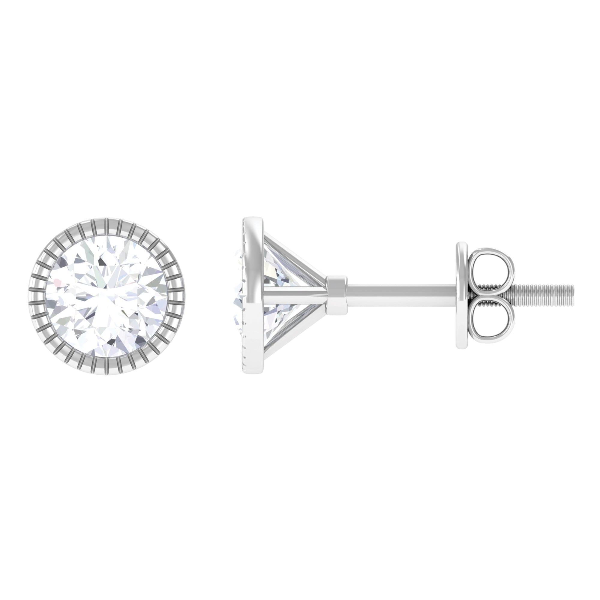 1 CT Moissanite Solitaire Stud Earrings in Bezel Setting