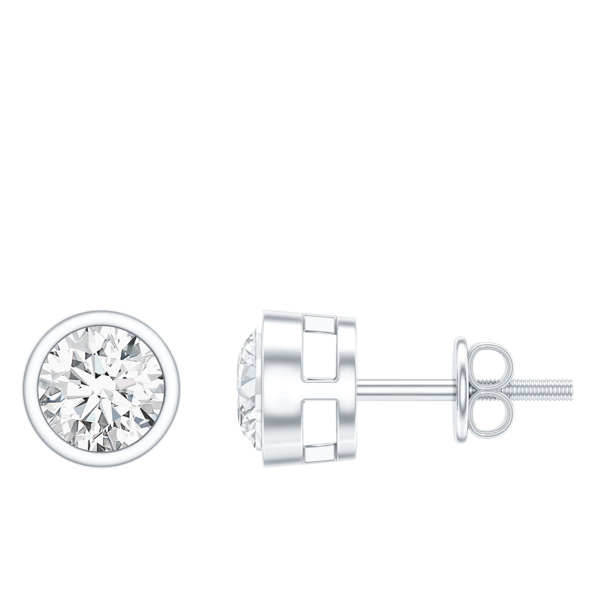 Bezel Set Round Cut Moissanite Stud Earrings D-VS1 - Rosec Jewels