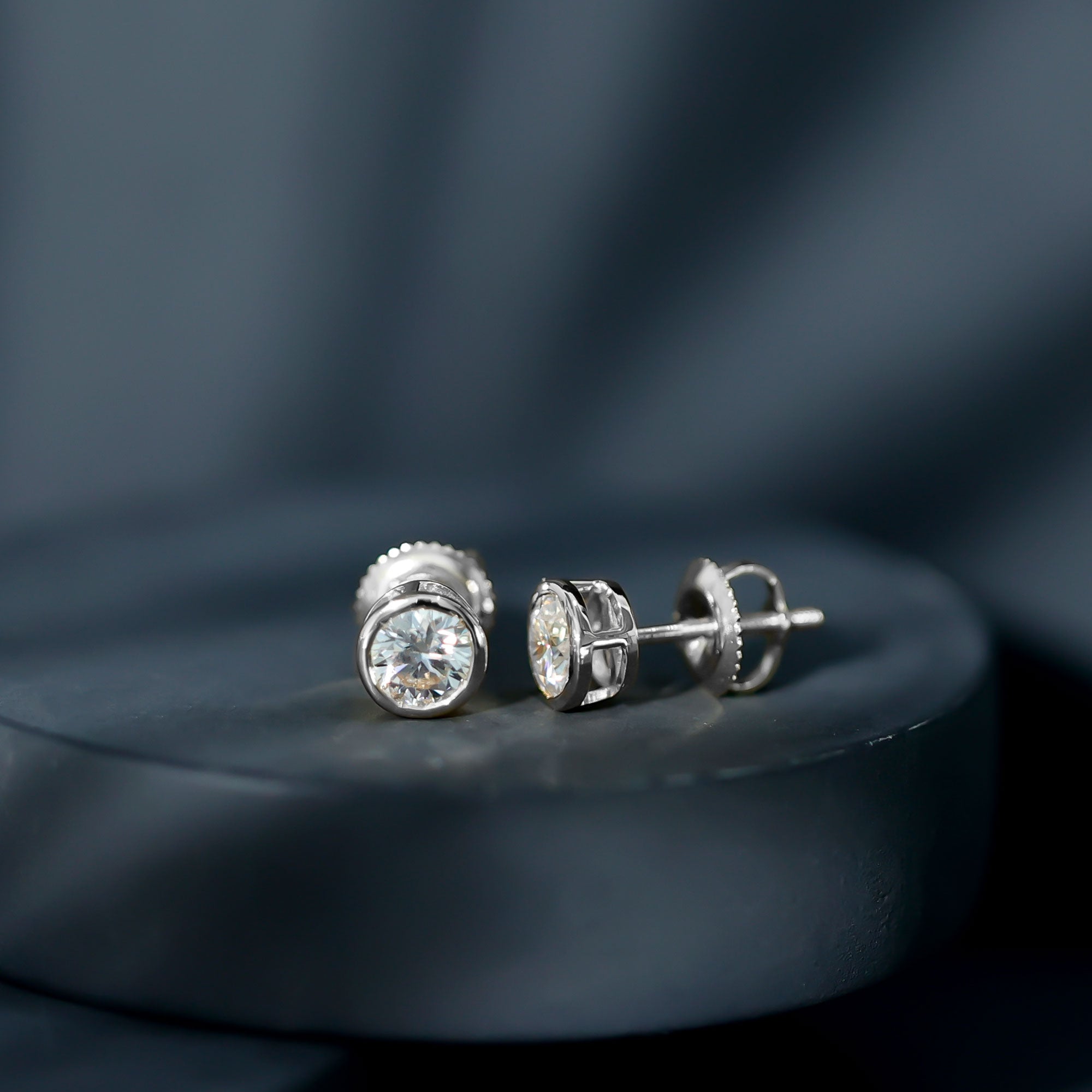 Bezel Set Round Cut Moissanite Stud Earrings D-VS1 - Rosec Jewels