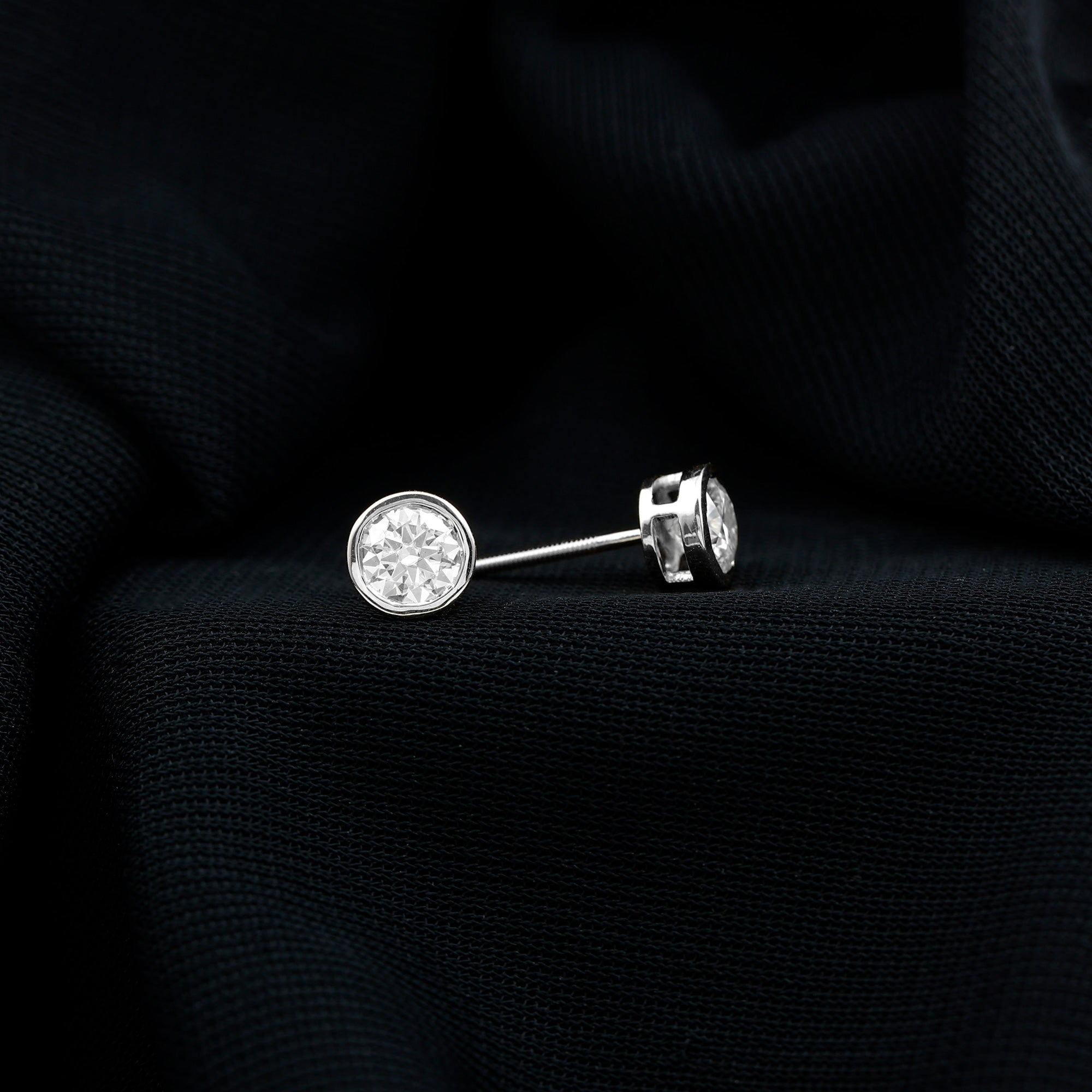 Bezel Set Round Cut Moissanite Stud Earrings D-VS1 - Rosec Jewels