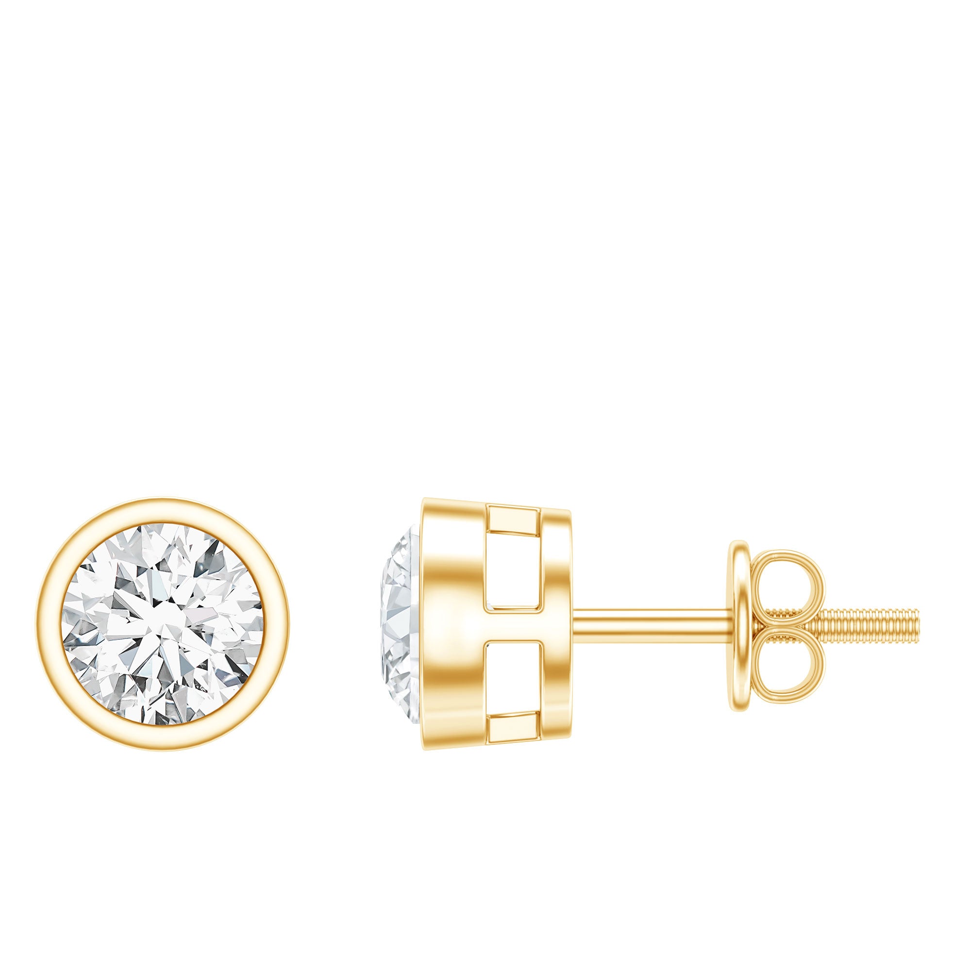 Bezel Set Round Cut Moissanite Stud Earrings D-VS1 - Rosec Jewels