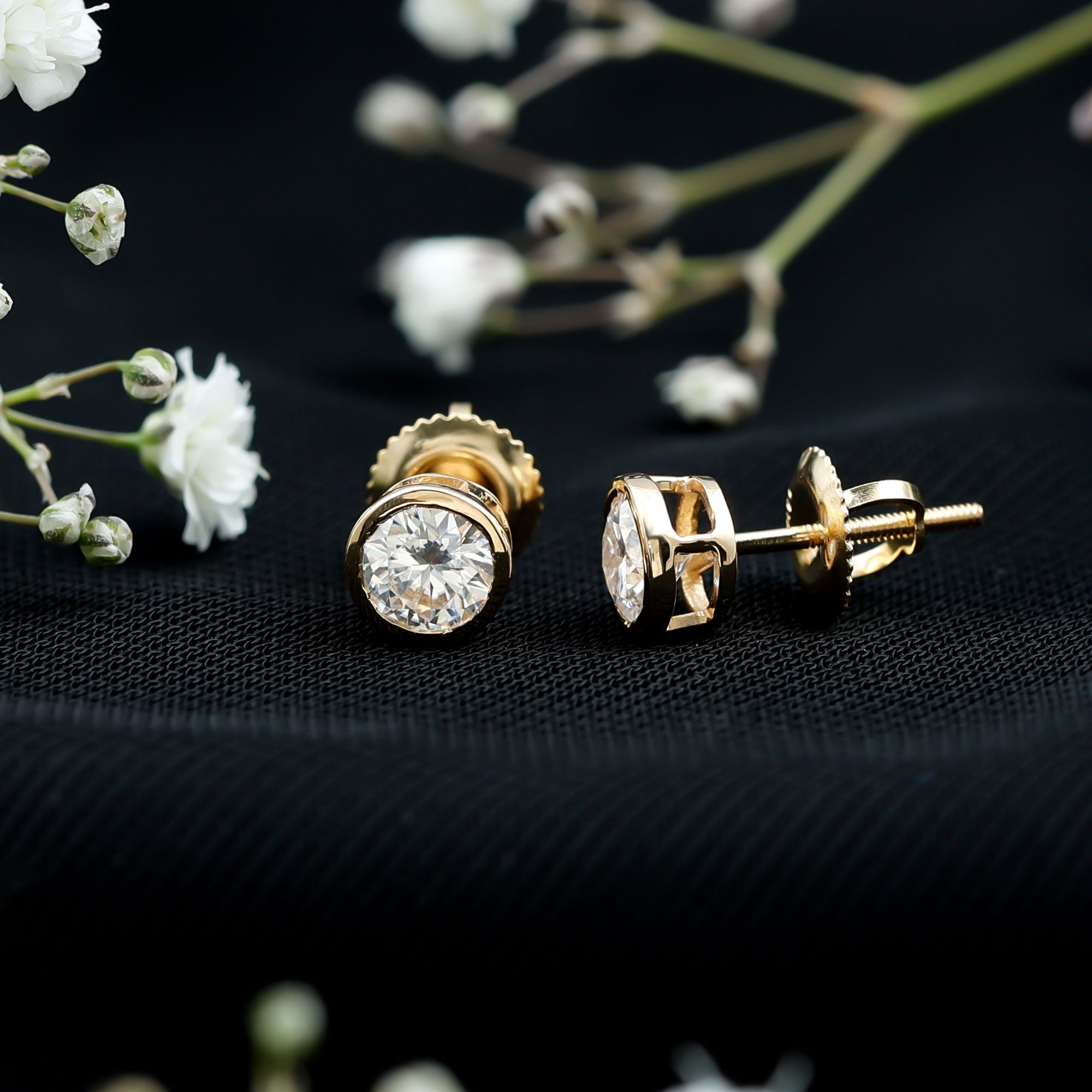 Bezel Set Round Cut Moissanite Stud Earrings D-VS1 - Rosec Jewels