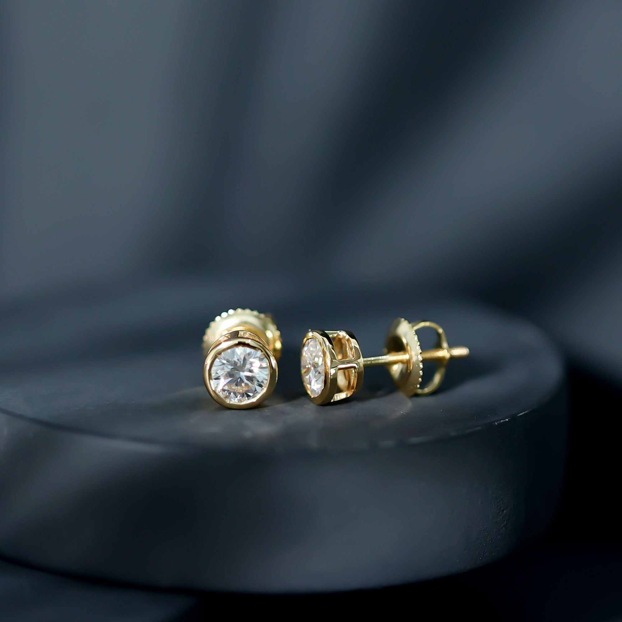 Bezel Set Round Cut Moissanite Stud Earrings D-VS1 - Rosec Jewels