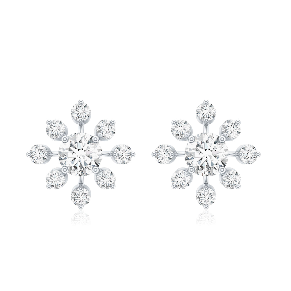 Moissanite Snowflake Stud Earrings with Certificate D-VS1 - Rosec Jewels