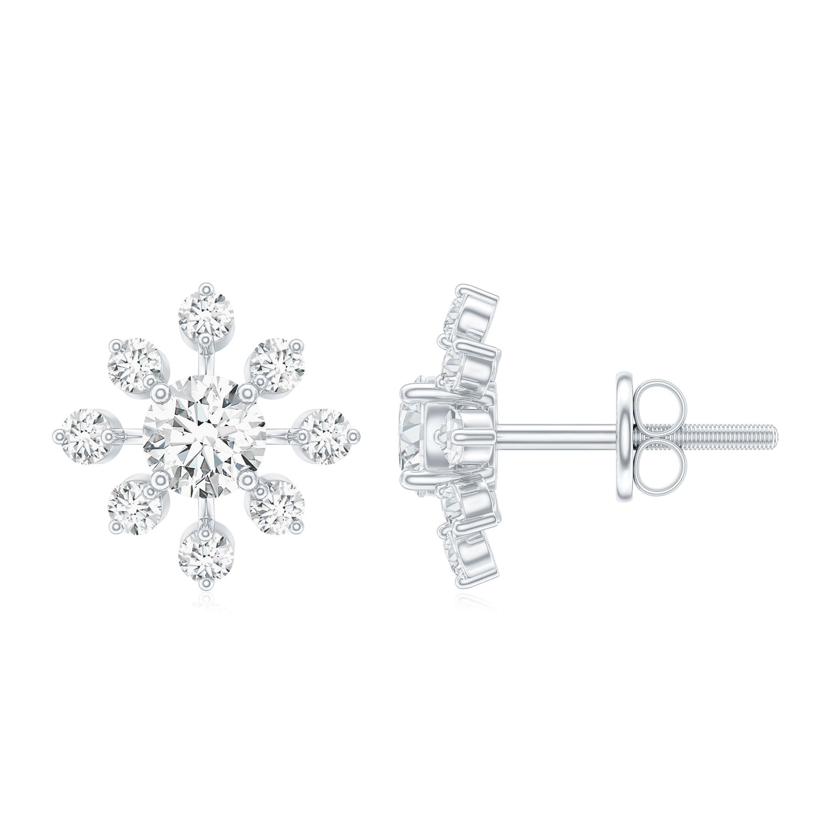 Moissanite Snowflake Stud Earrings with Certificate D-VS1 - Rosec Jewels