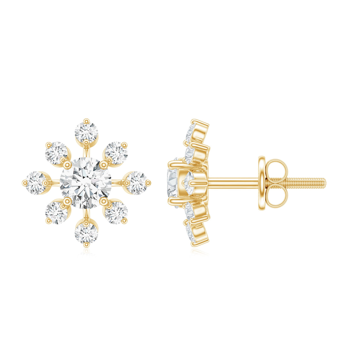 Moissanite Snowflake Stud Earrings with Certificate D-VS1 - Rosec Jewels