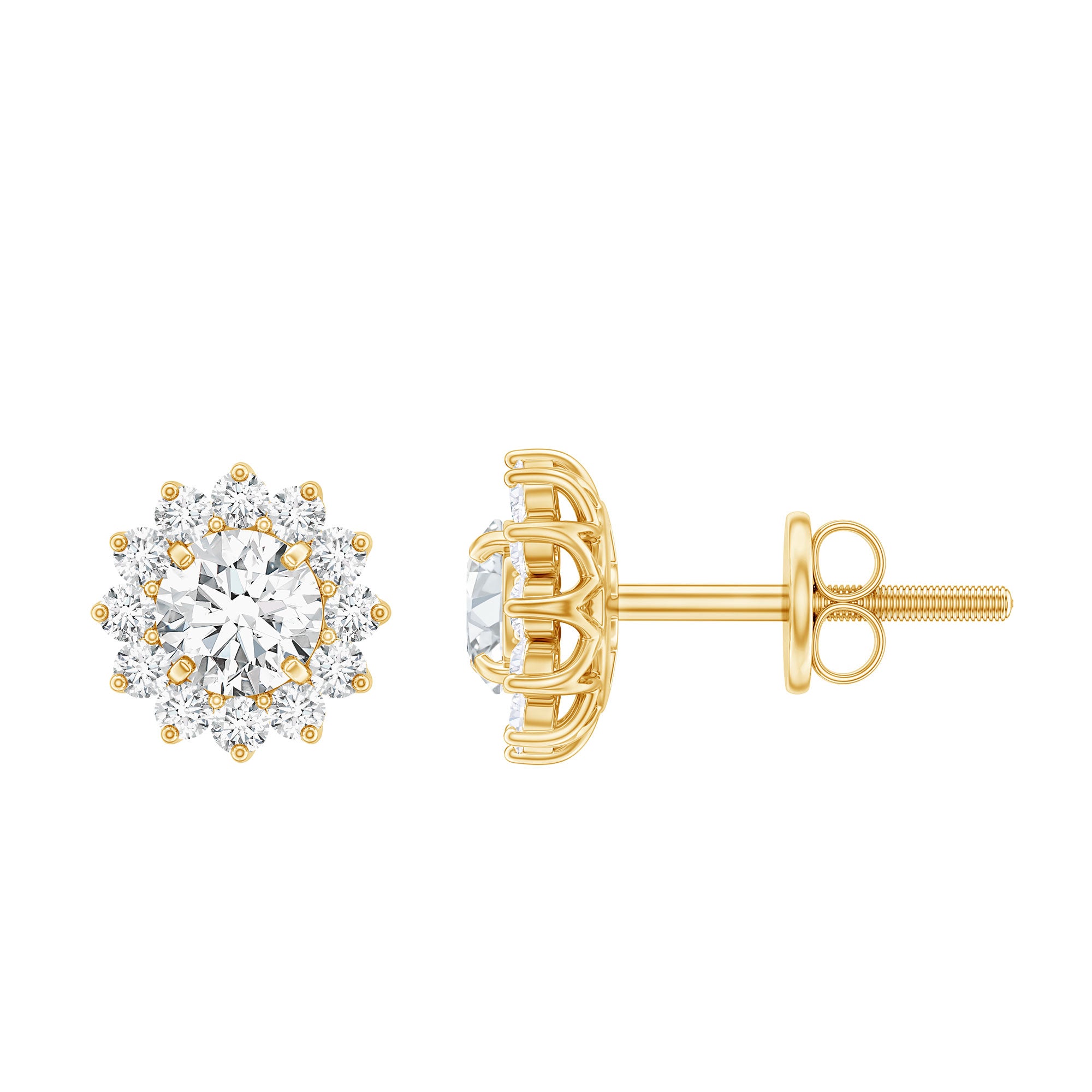 Certified Round Cut Moissanite Halo Stud Earrings for Women D-VS1 - Rosec Jewels