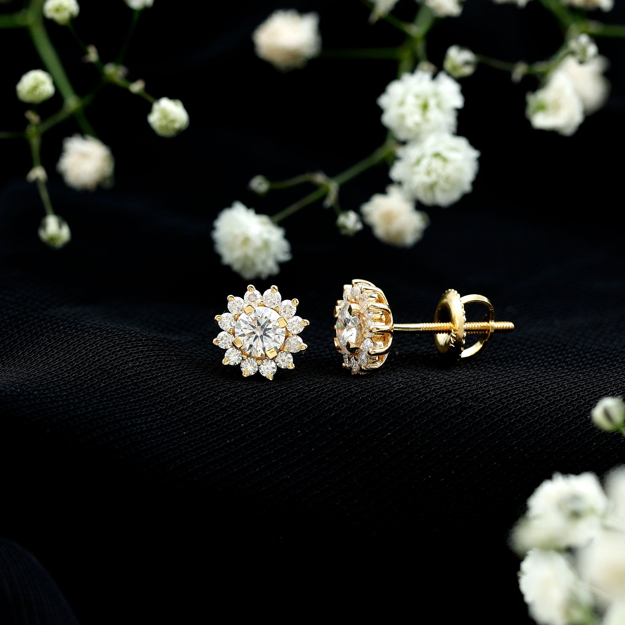 Certified Round Cut Moissanite Halo Stud Earrings for Women D-VS1 - Rosec Jewels