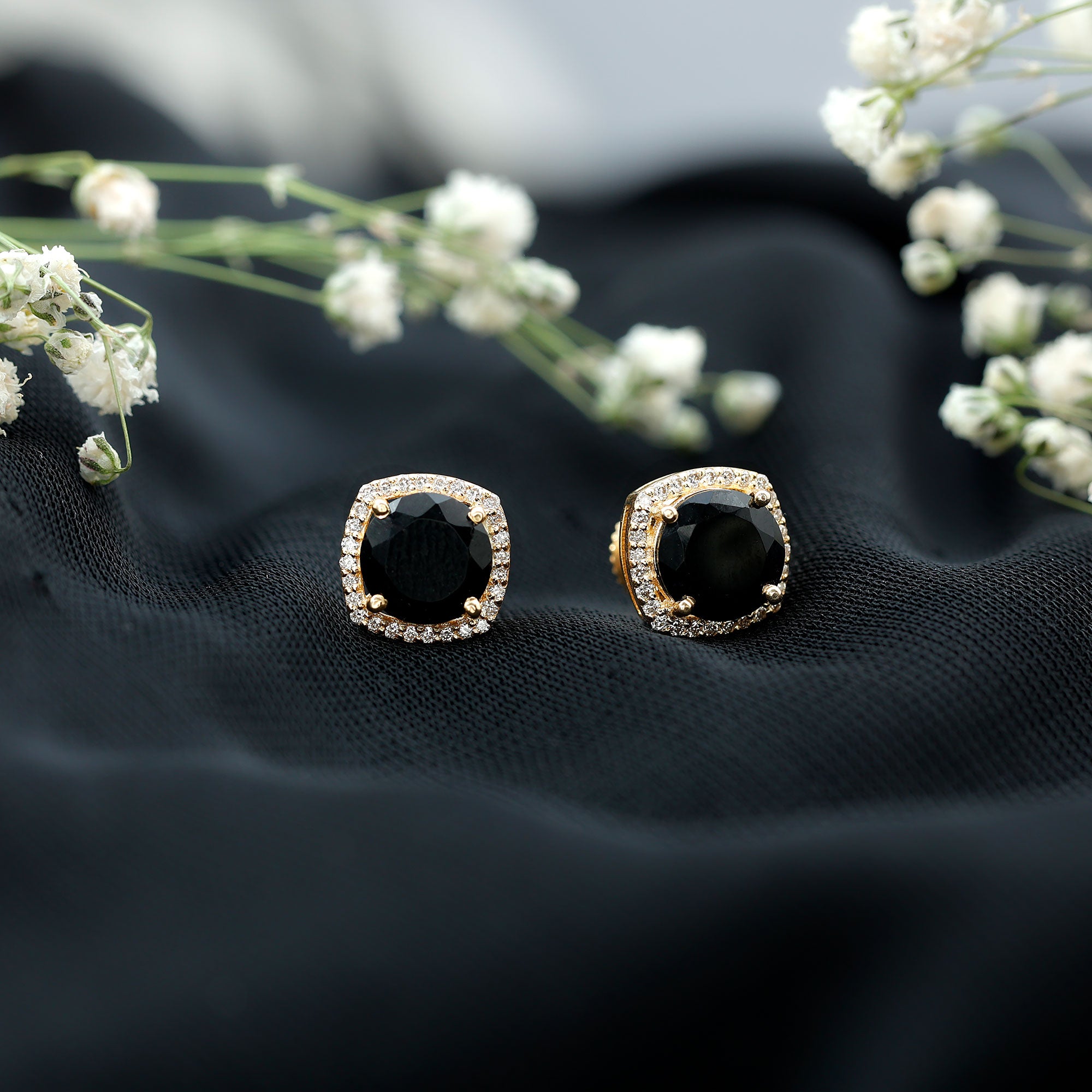 Lab Grown Black and White Diamond Halo Stud Earrings AAAA ( Synthetic ) - Rosec Jewels