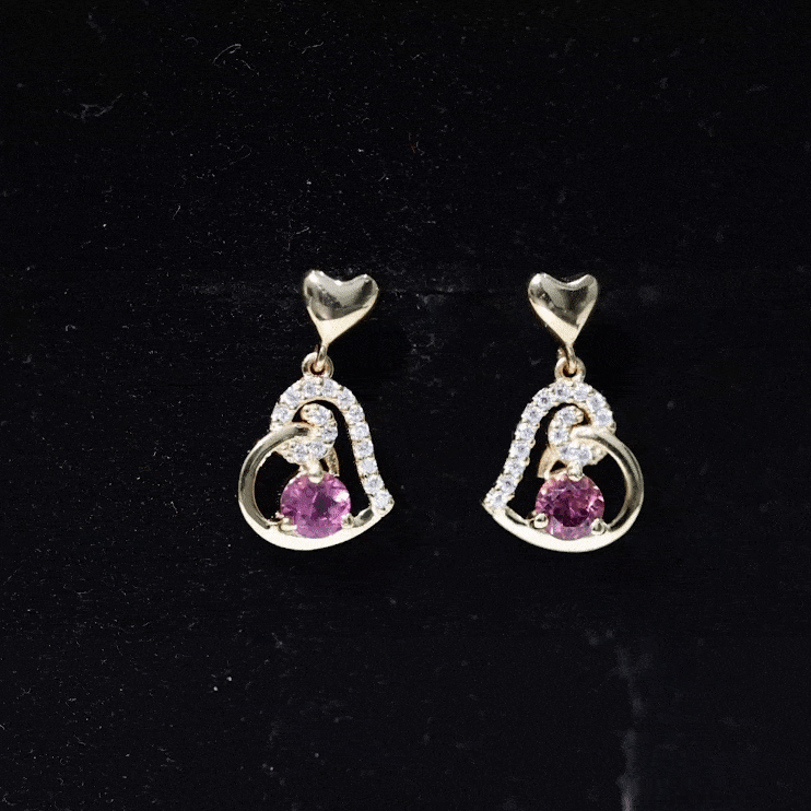 Real Pink Tourmaline and Diamond Heart Drop Earrings AAA - Rosec Jewels