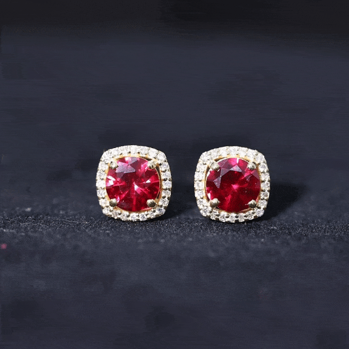 2.7 CT Round Lab Grown Ruby Bridal Stud Earrings with Diamond AAAA - Rosec Jewels