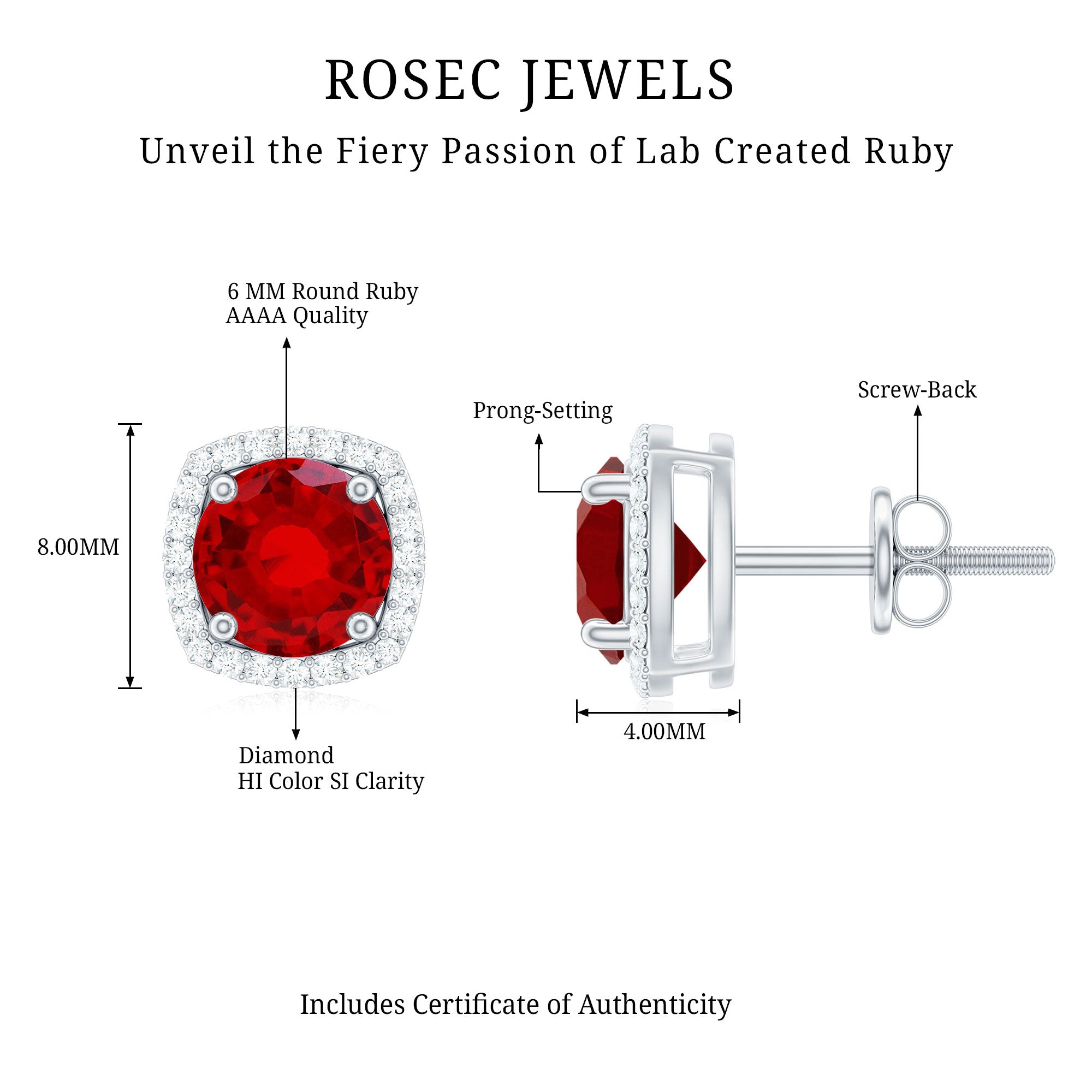 2.75 CT Round Lab Grown Ruby Bridal Stud Earrings with Diamond AAAA - Rosec Jewels