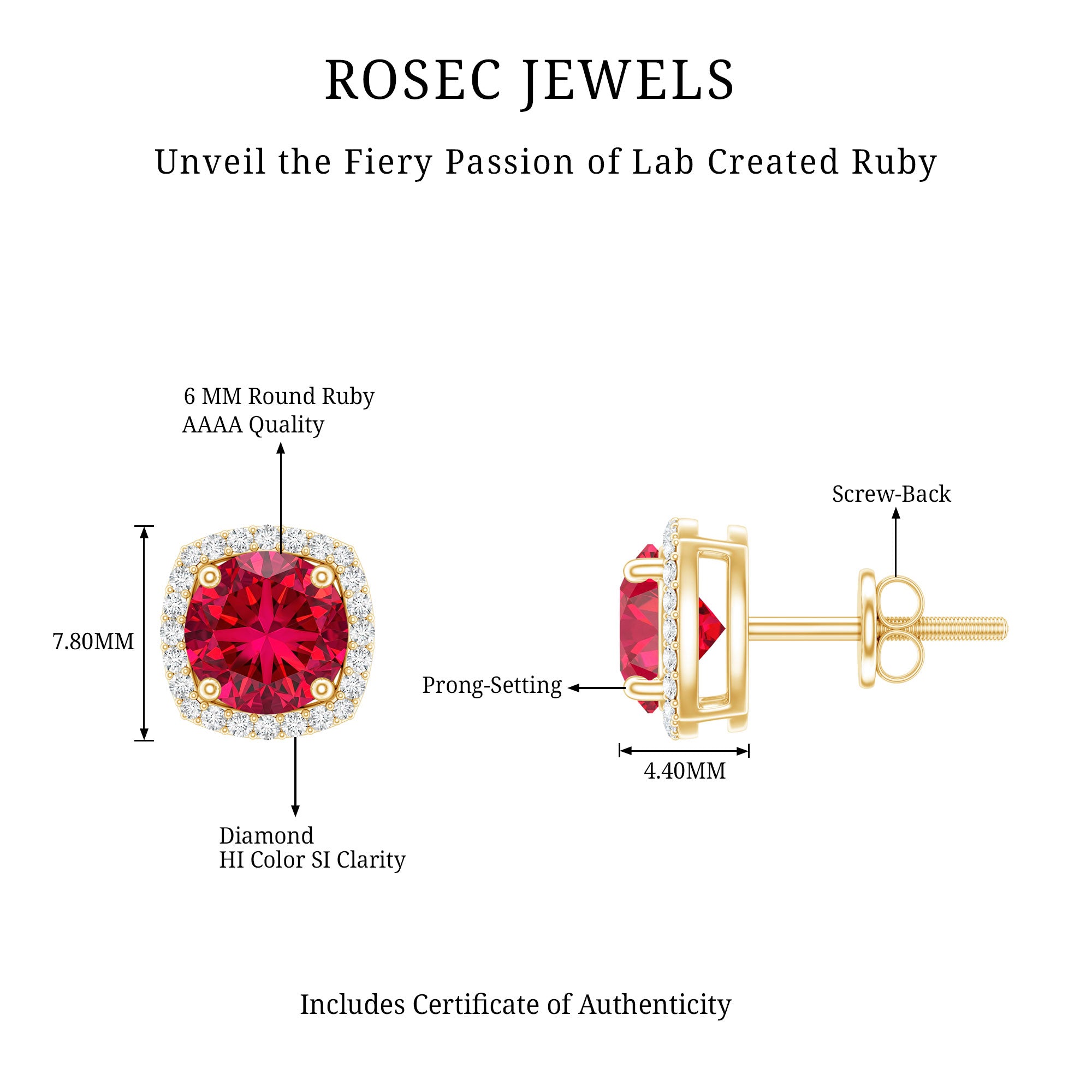 2.7 CT Round Lab Grown Ruby Bridal Stud Earrings with Diamond AAAA - Rosec Jewels