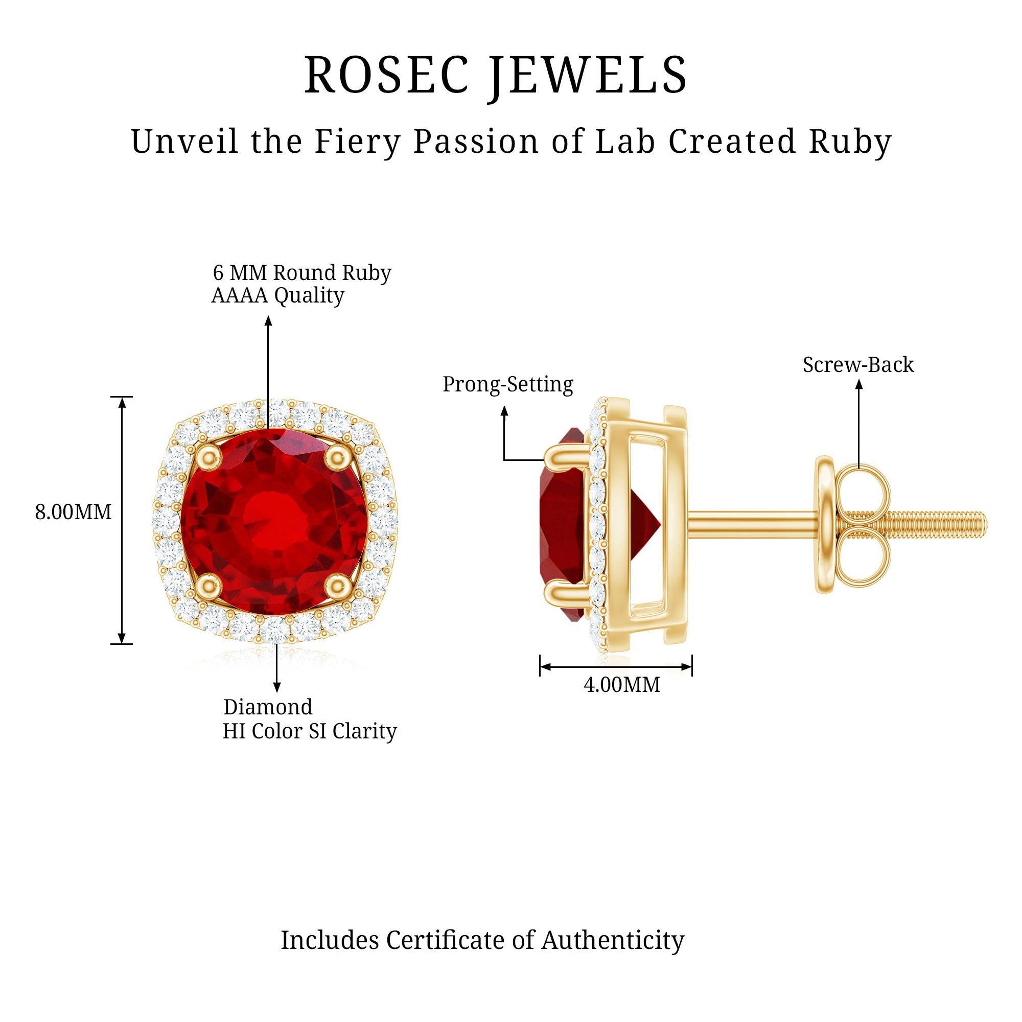 2.75 CT Round Lab Grown Ruby Bridal Stud Earrings with Diamond AAAA - Rosec Jewels