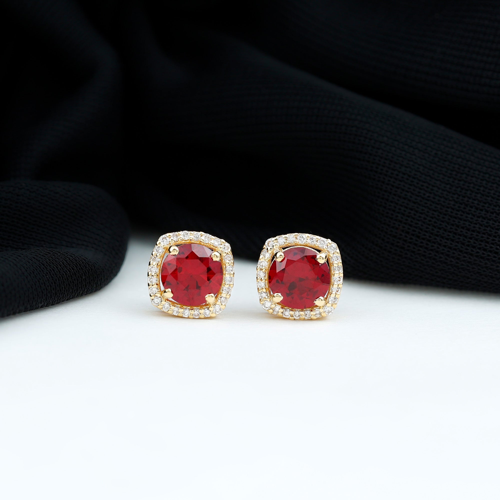 2.7 CT Round Lab Grown Ruby Bridal Stud Earrings with Diamond AAAA - Rosec Jewels