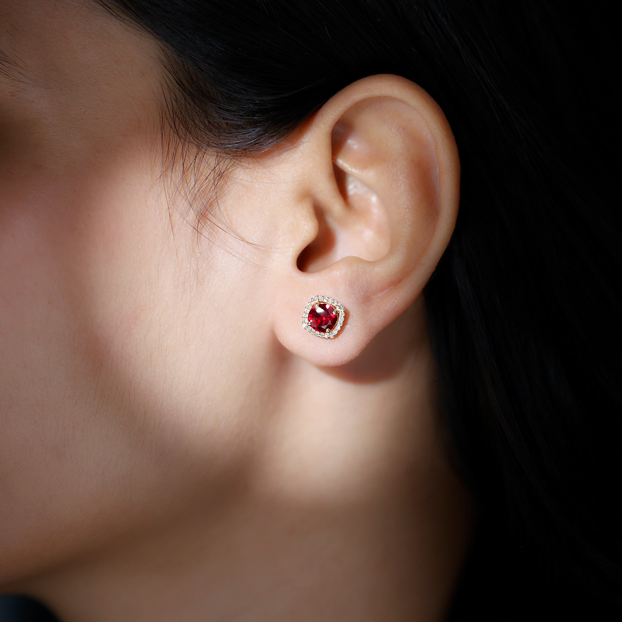 2.75 CT Round Lab Grown Ruby Bridal Stud Earrings with Diamond AAAA - Rosec Jewels