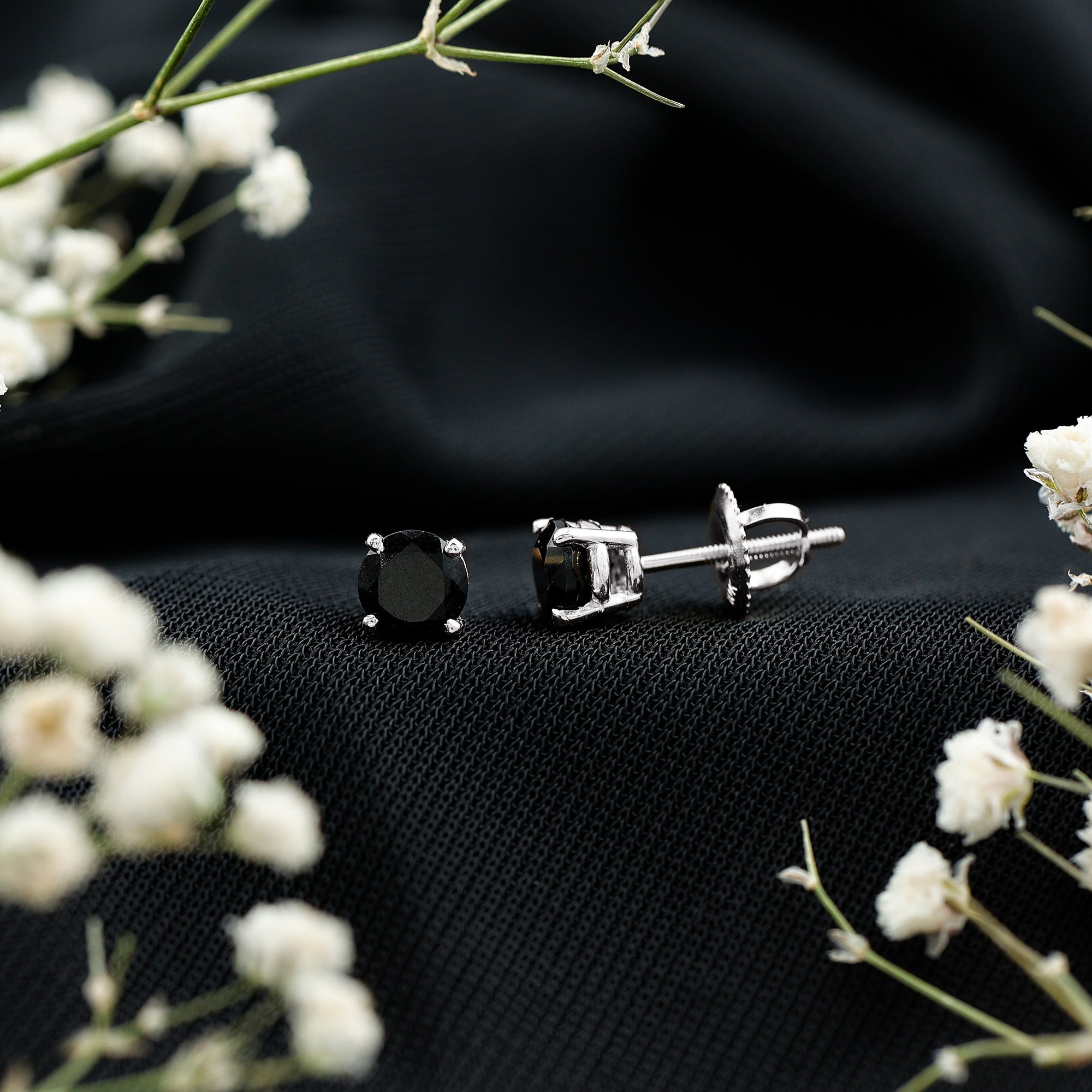 Natural Black Onyx Stud Earrings for Everyday AAA - Rosec Jewels