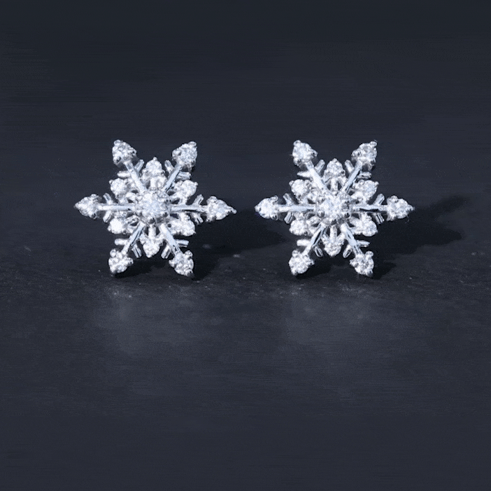 Certified Moissanite Snowflake Stud Earrings For Christmas D-VS1 - Rosec Jewels