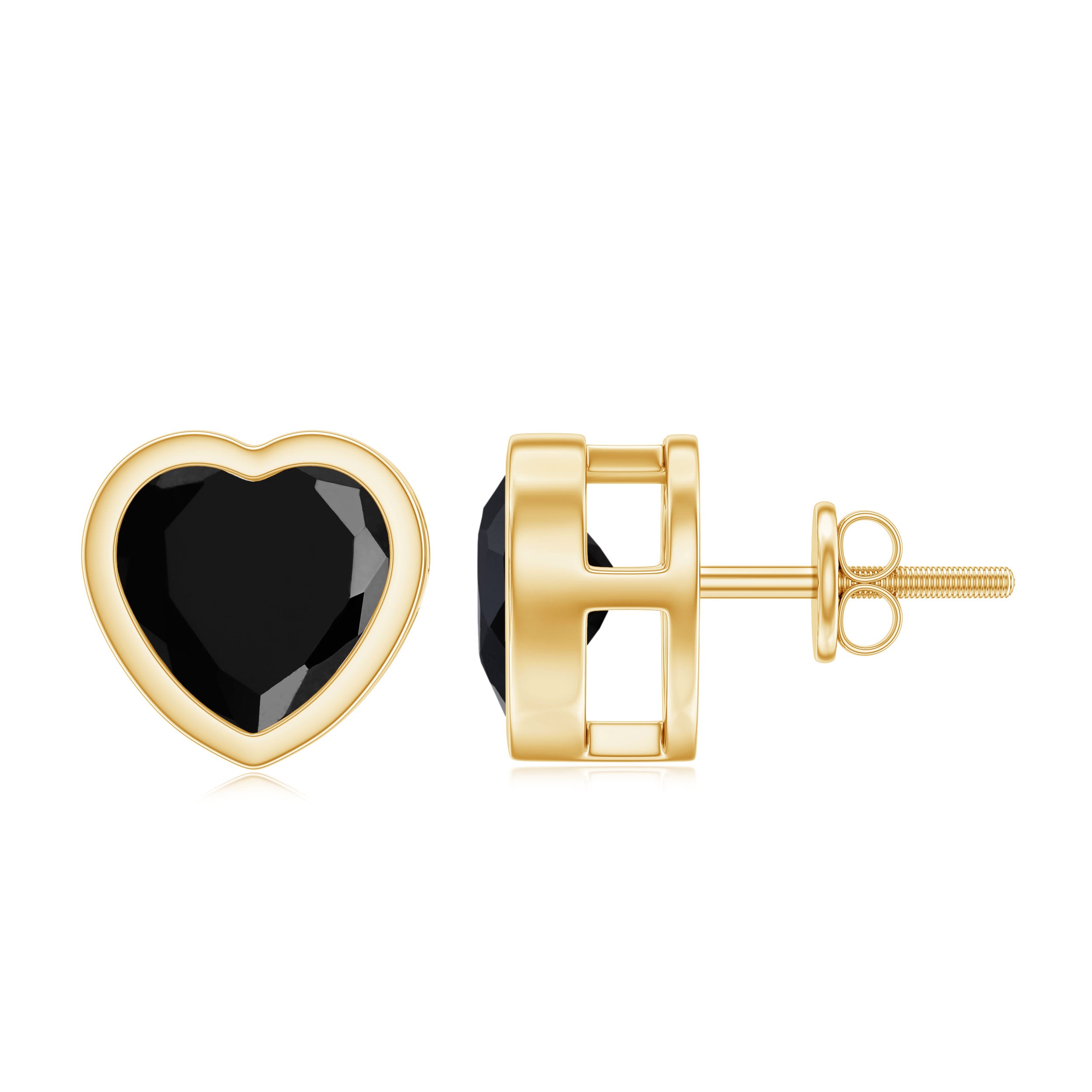 Bezel Set Black Onyx Heart Stud Earring AAA - Rosec Jewels