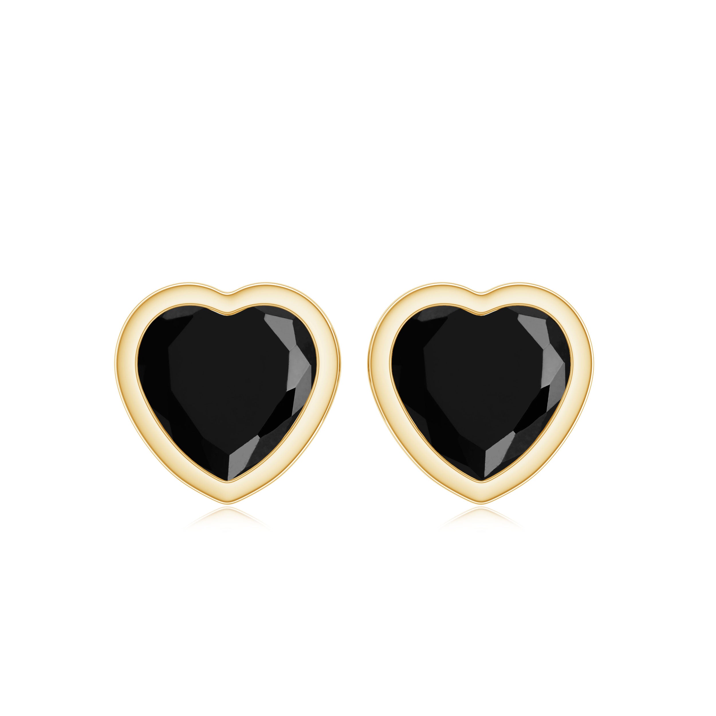 Bezel Set Black Onyx Heart Stud Earring AAA - Rosec Jewels