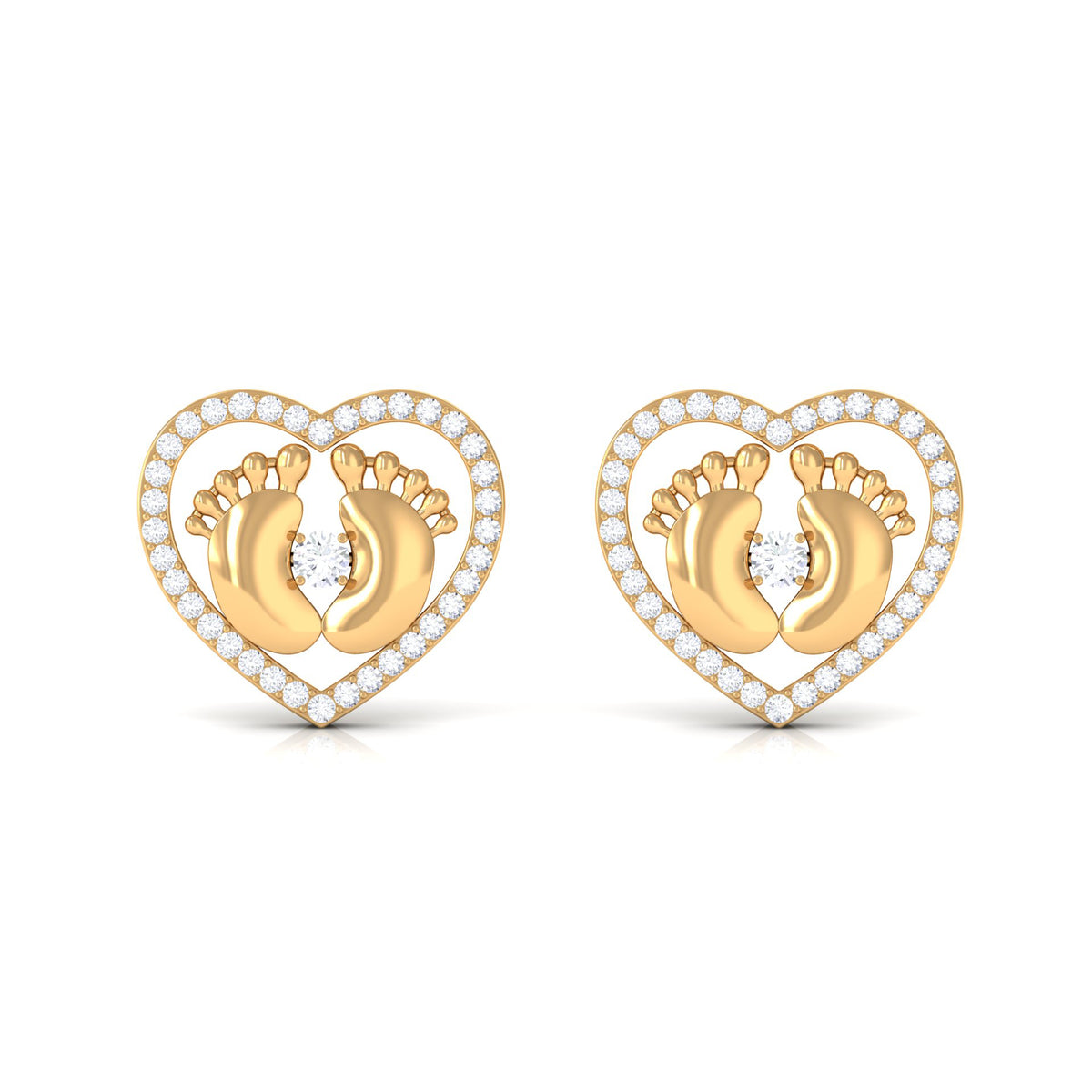 Diamond Heart Stud Earrings with Baby Feet Natural - ( HI-SI ) - Rosec Jewels